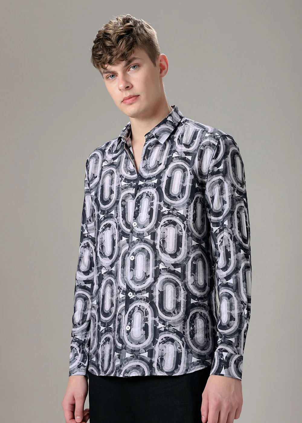Geometric Plaid Pink Floral Print Shirt - Image 5
