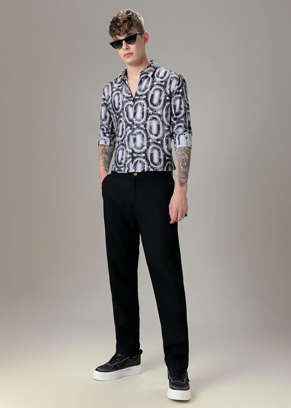 Geometric Plaid Pink Floral Print Shirt - Image 6