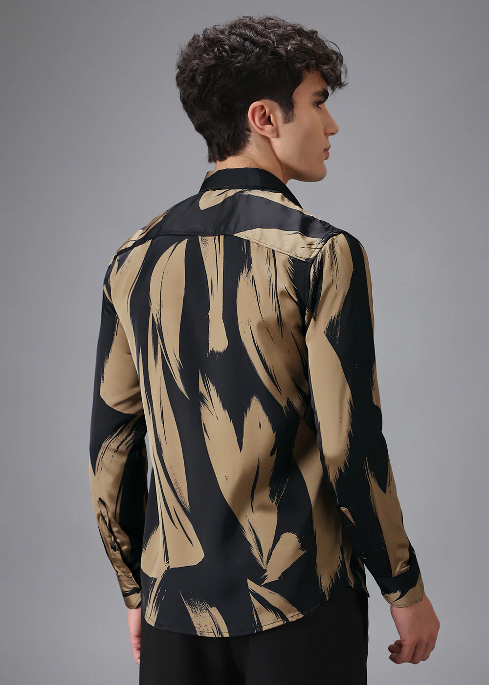 Gold Black Brush Abstract Printed Shirt - Image 4