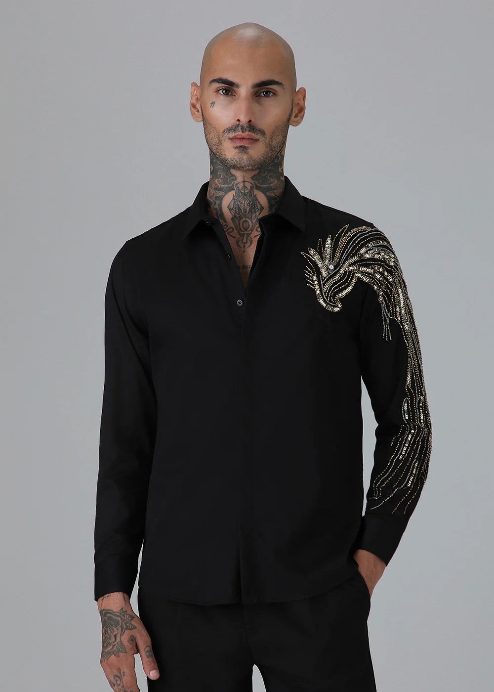Gold Eagle Black Embellished Designer Shirt - Image 3