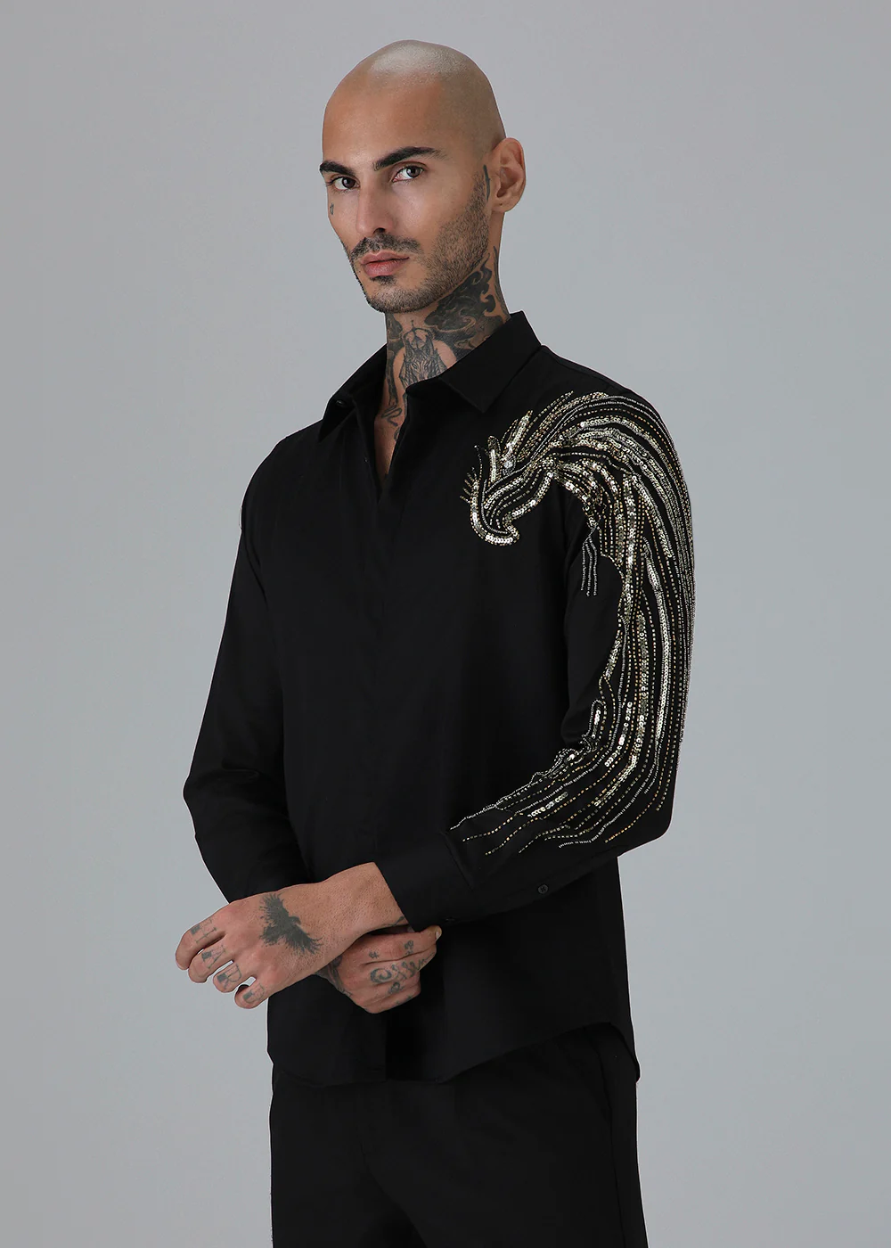 Gold Eagle Black Embellished Designer Shirt - Image 5