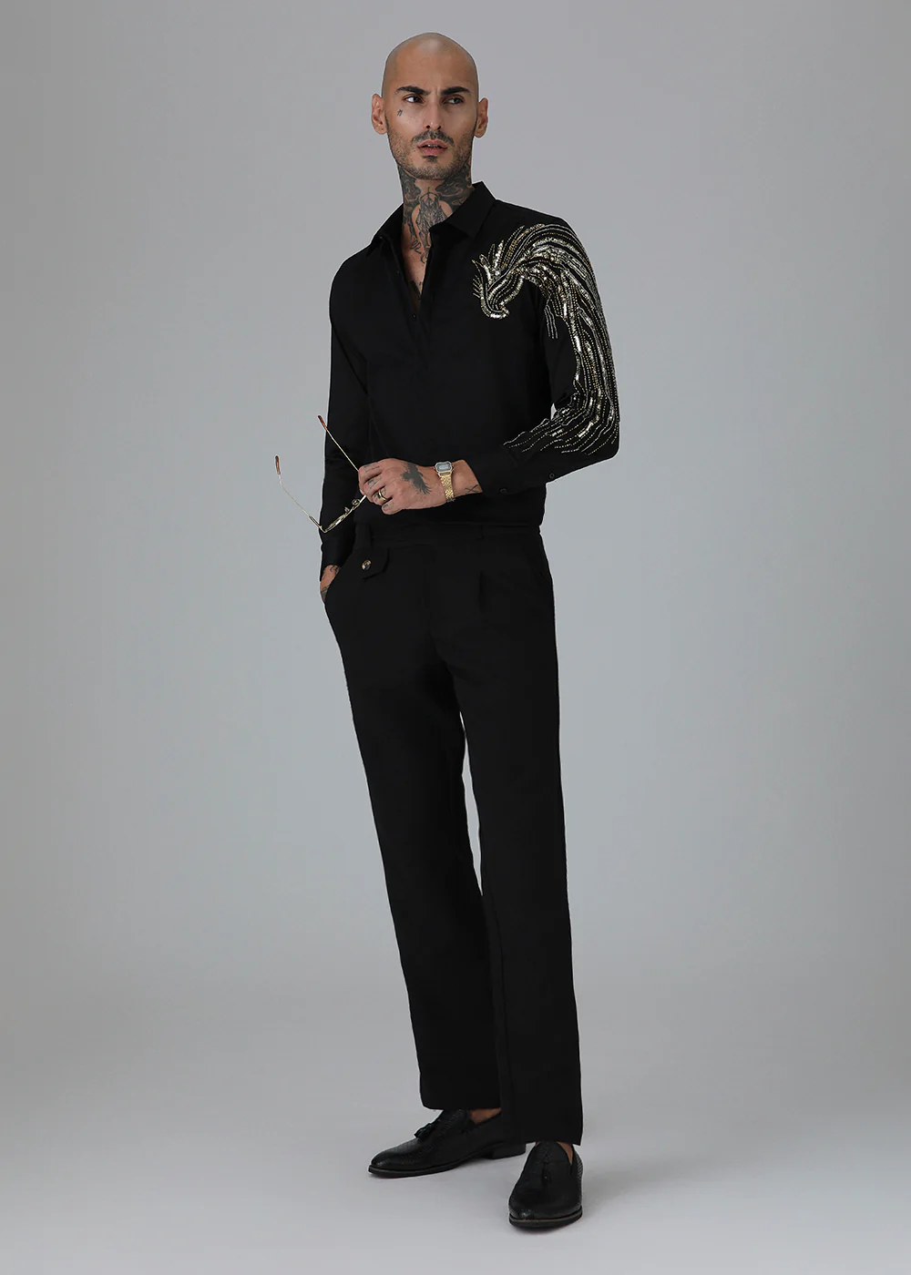 Gold Eagle Black Embellished Designer Shirt - Image 6