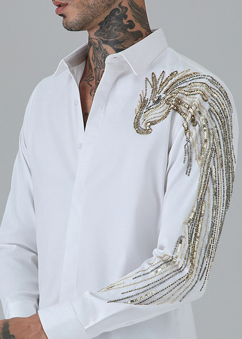 Gold Eagle White Embellished Designer Shirt - Image 2