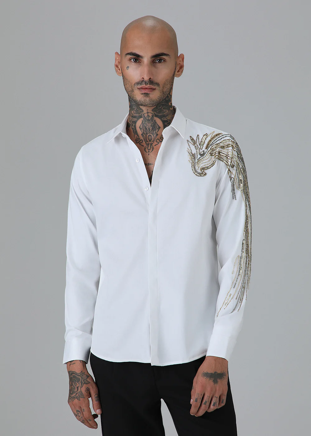 Gold Eagle White Embellished Designer Shirt - Image 3