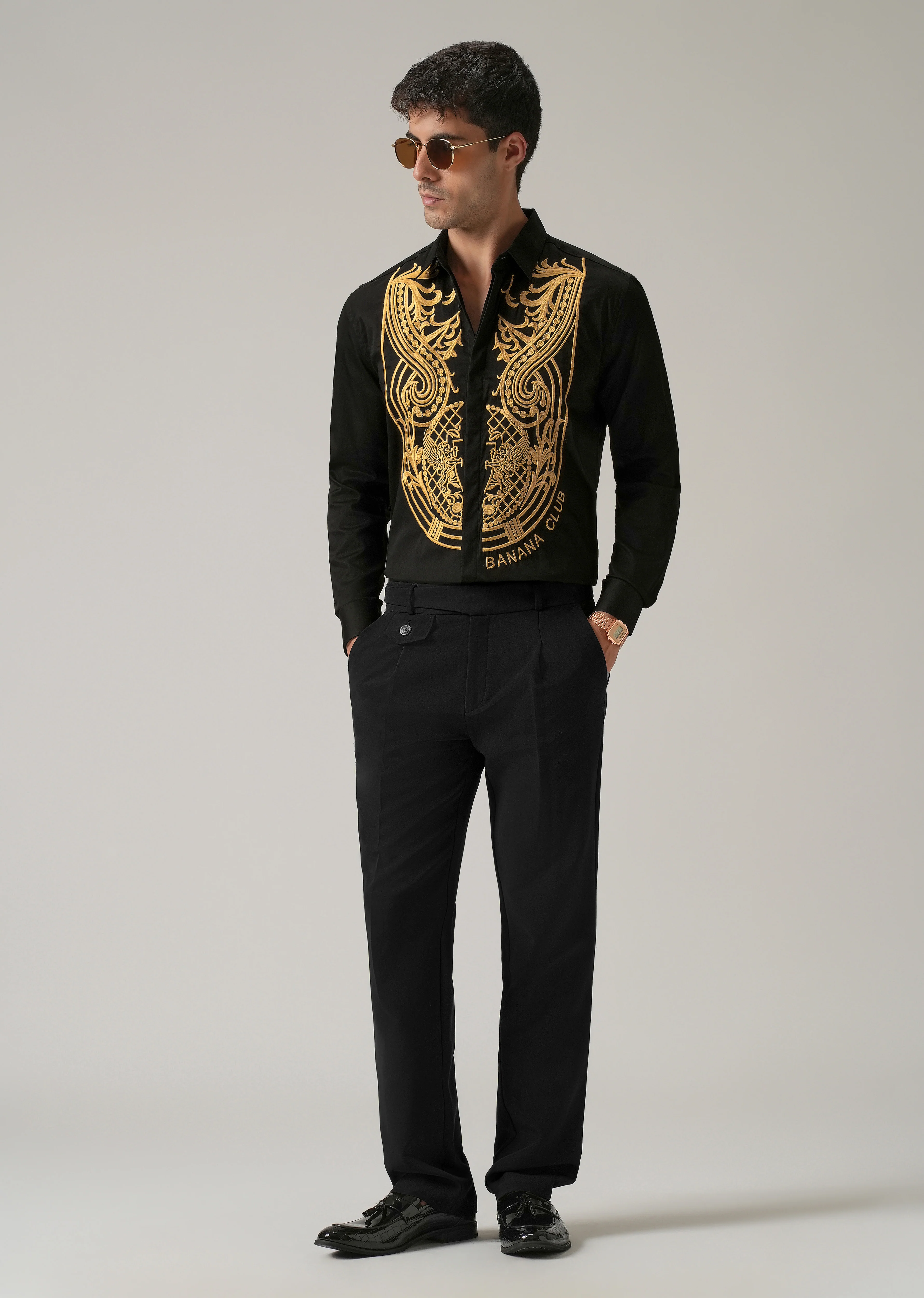 Gold Symmetric Embroidered Black Designer Shirt - Image 6