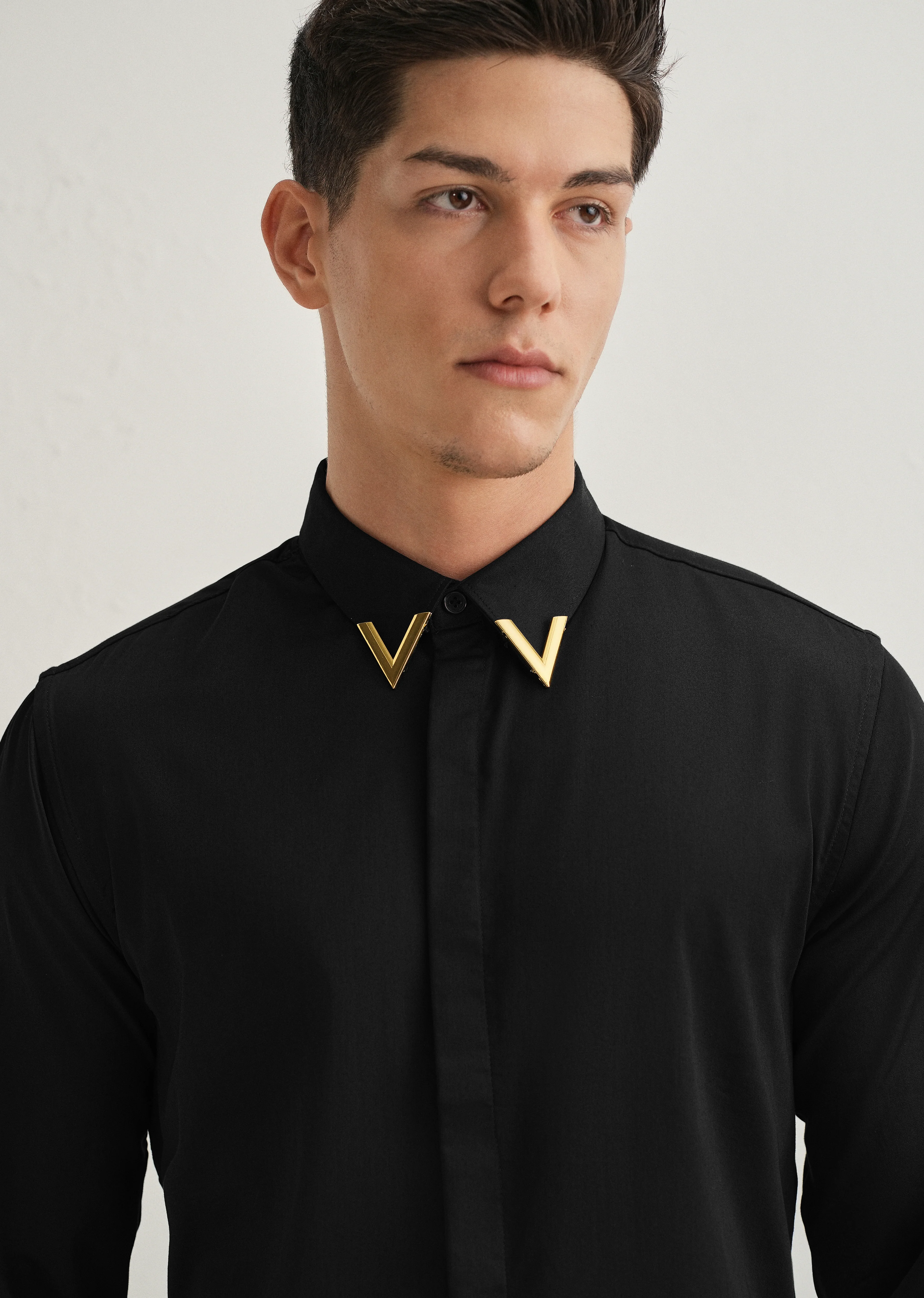 Gold-Tipped Collar Black Designer Shirt - Image 2