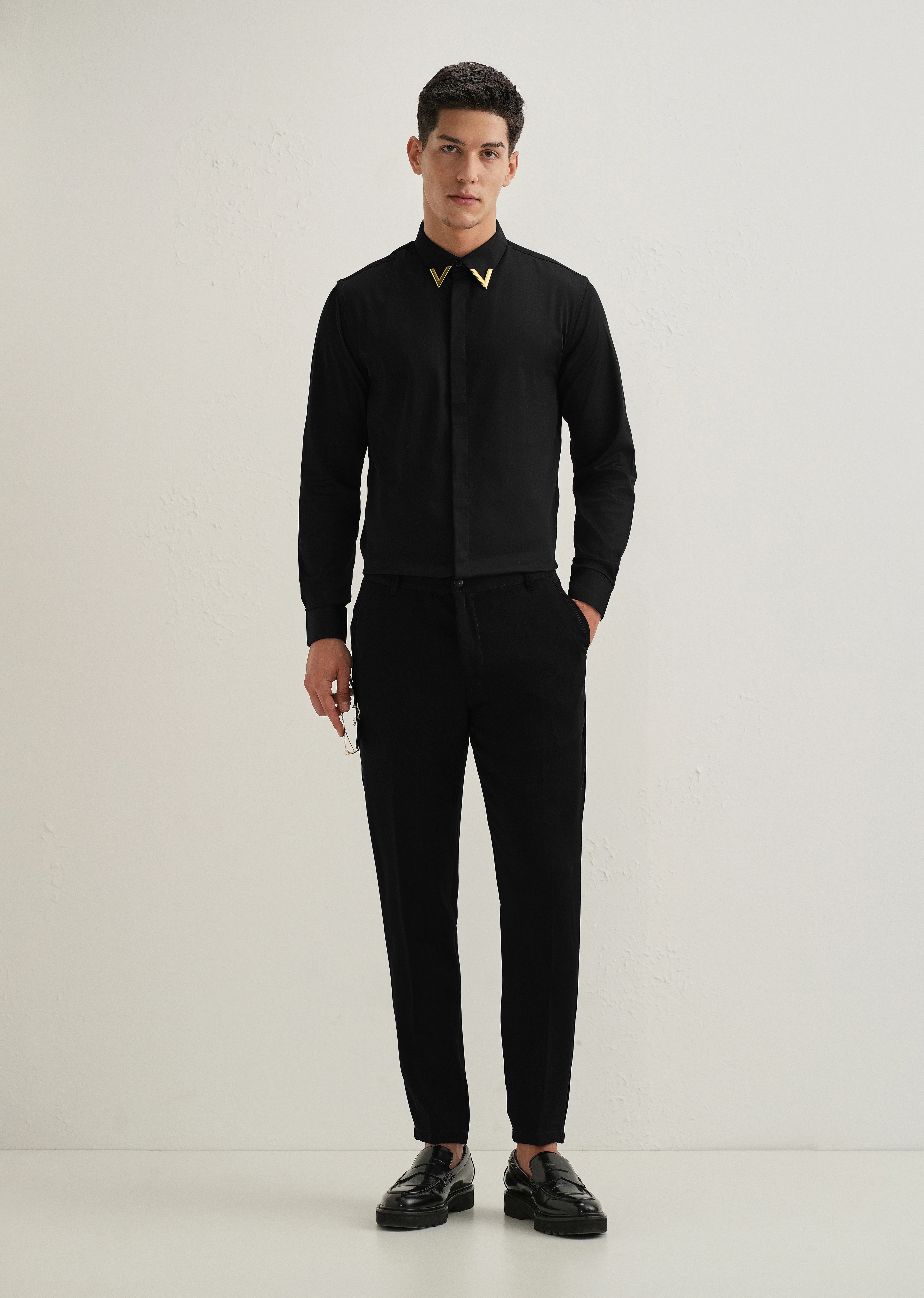 Gold-Tipped Collar Black Designer Shirt - Image 6