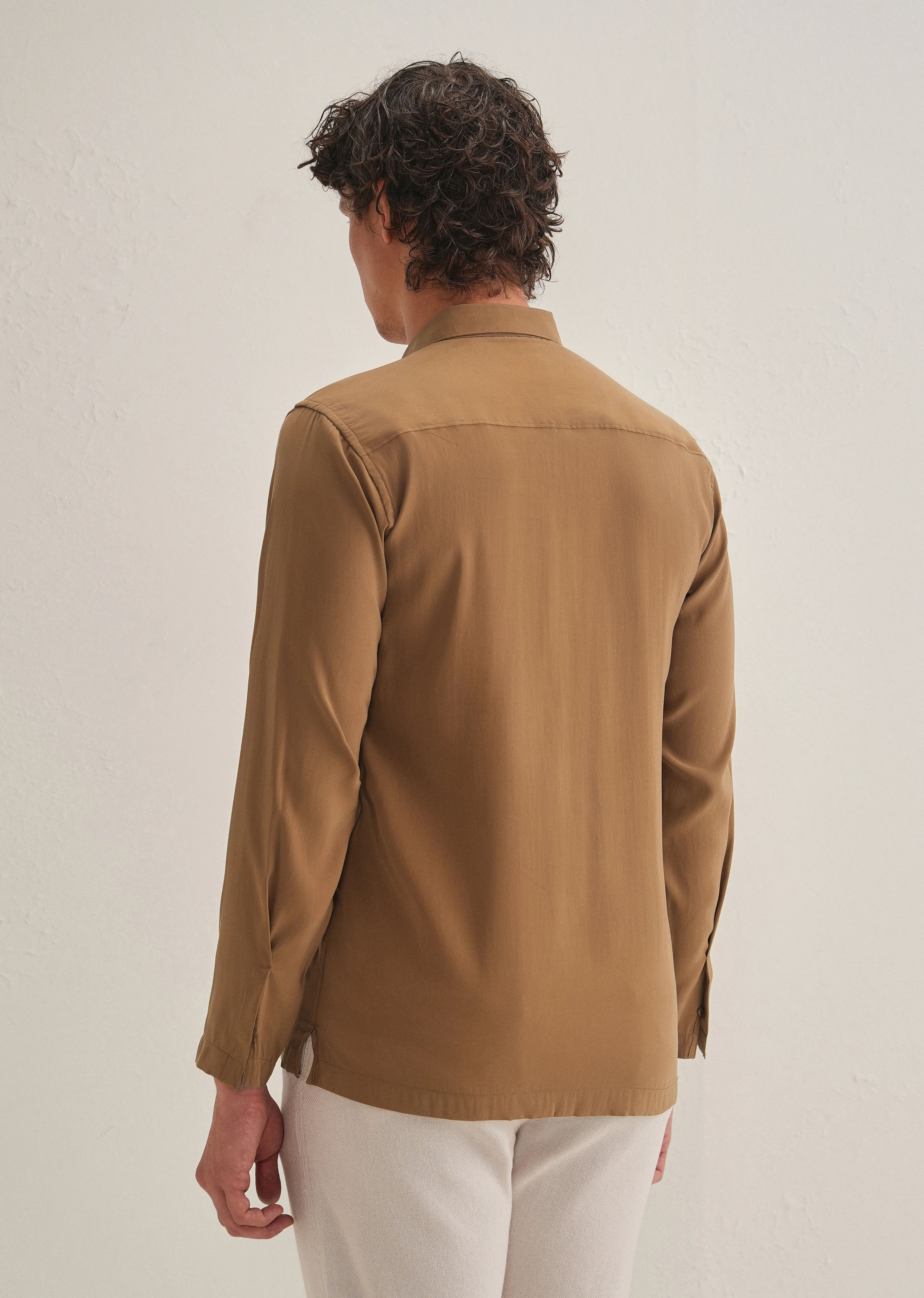 Golden Brown Loop Button-Down Plain Shirt - Image 4