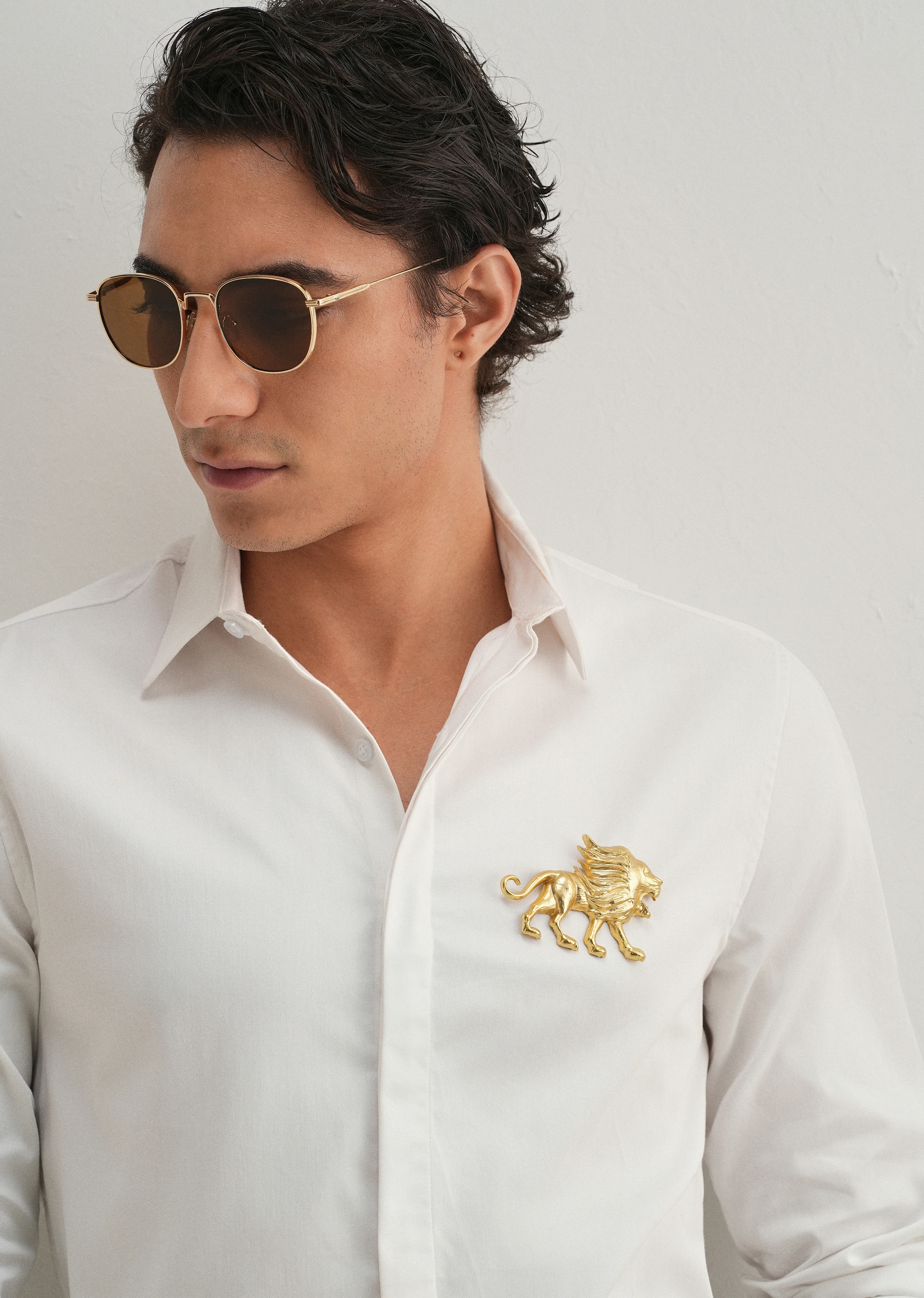 Golden Lion Brooch White Designer Shirt - Image 7