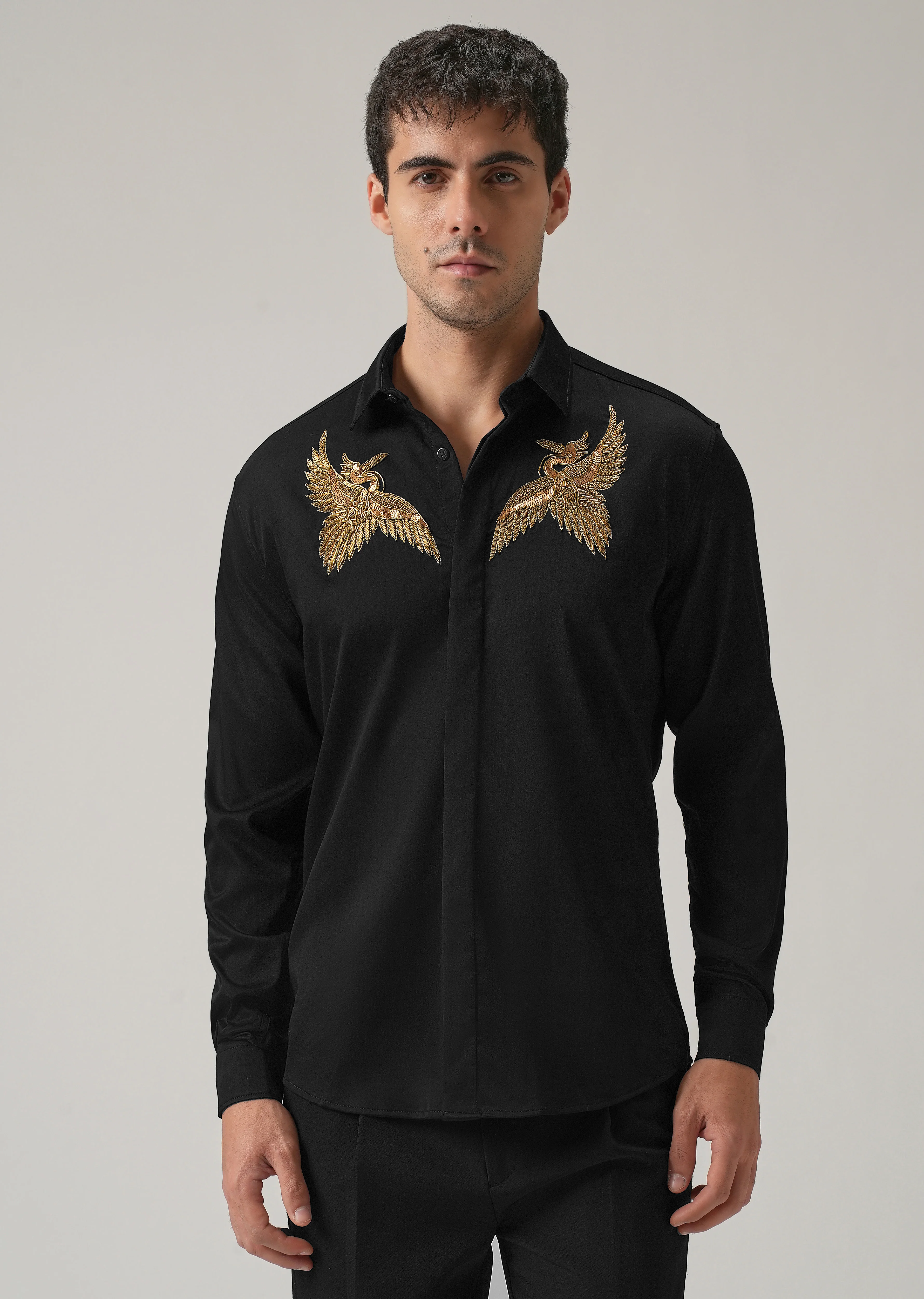 Golden Wing Handwork Black Designer Shirt - Image 3