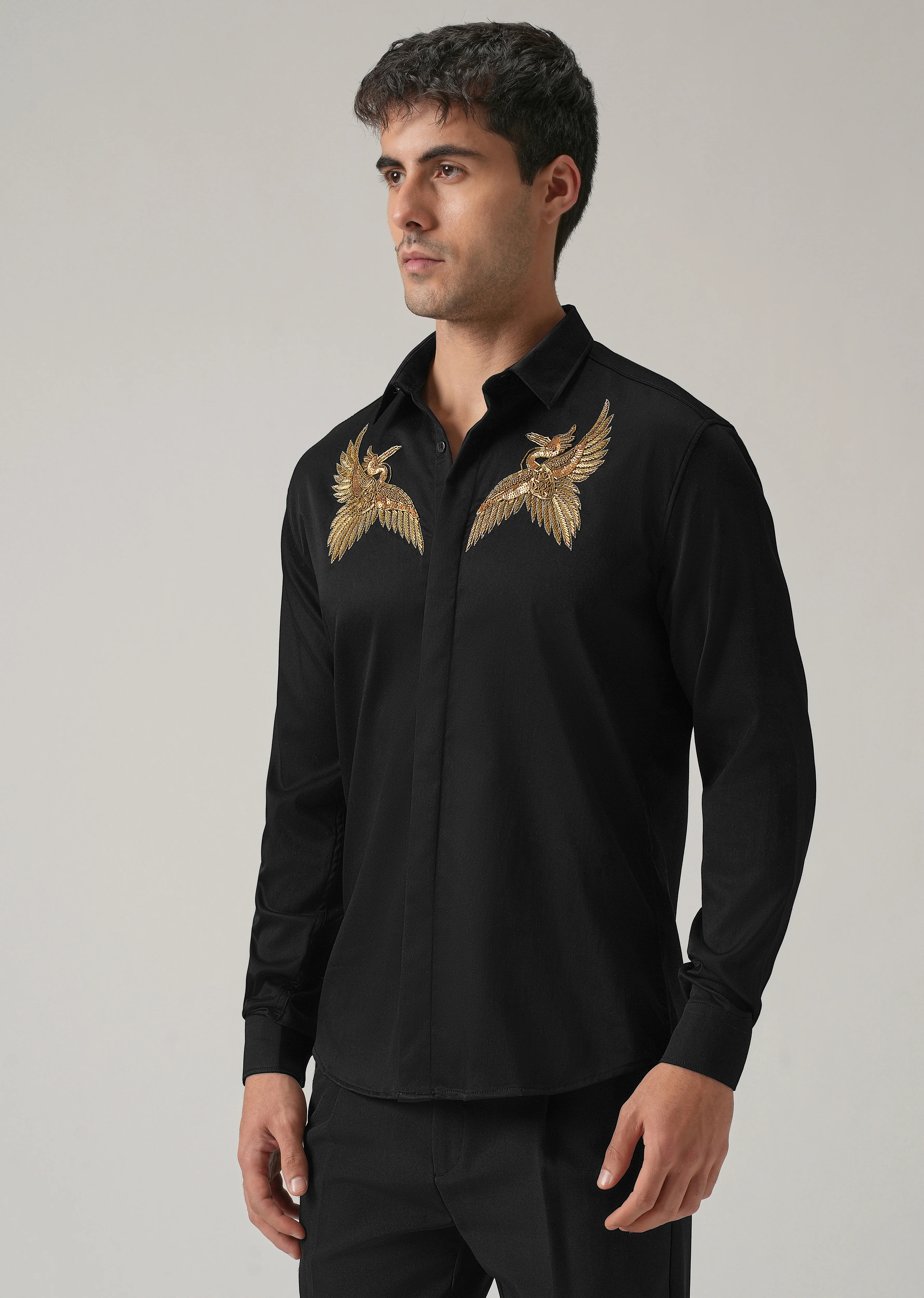 Golden Wing Handwork Black Designer Shirt - Image 4