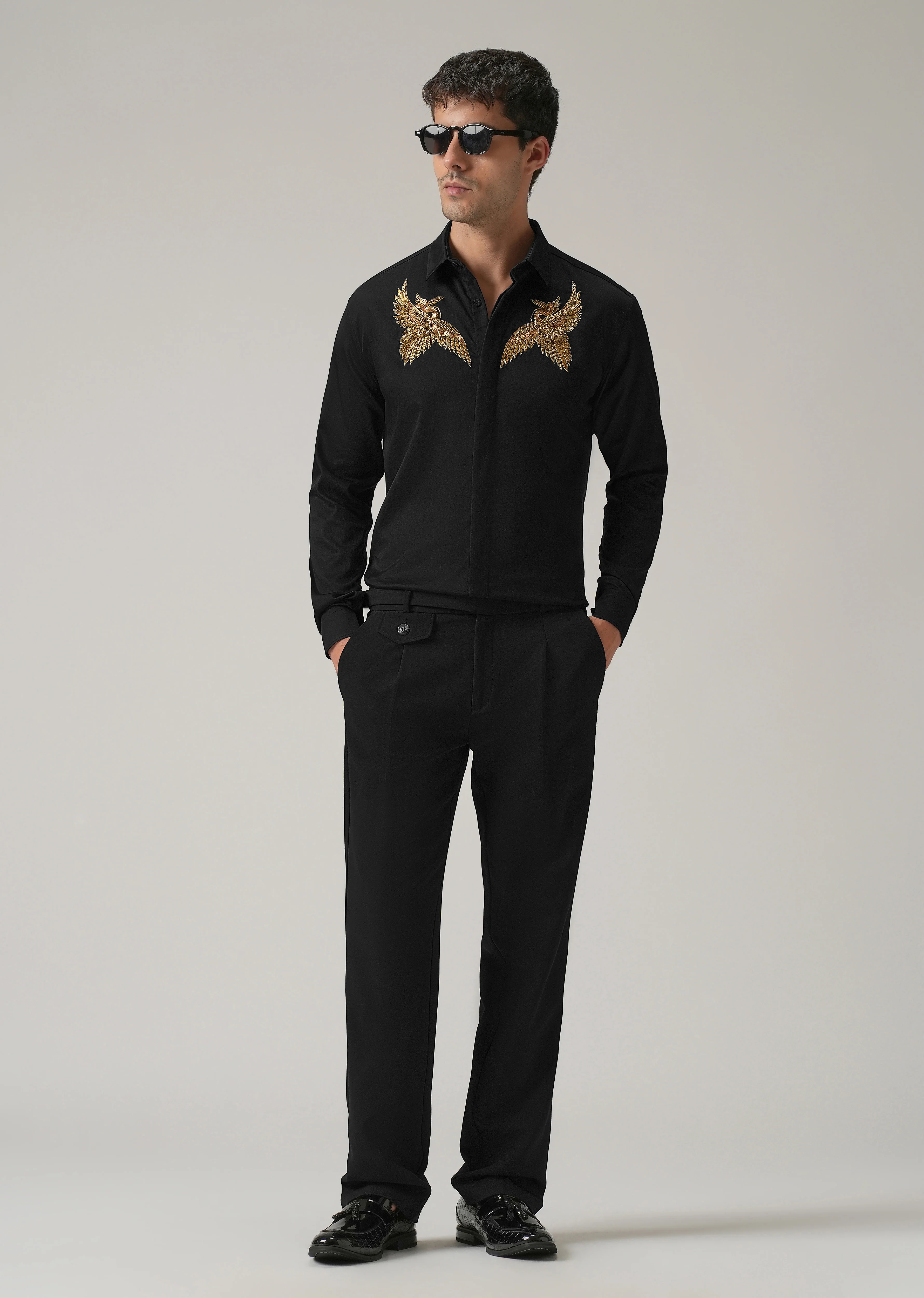 Golden Wing Handwork Black Designer Shirt - Image 6