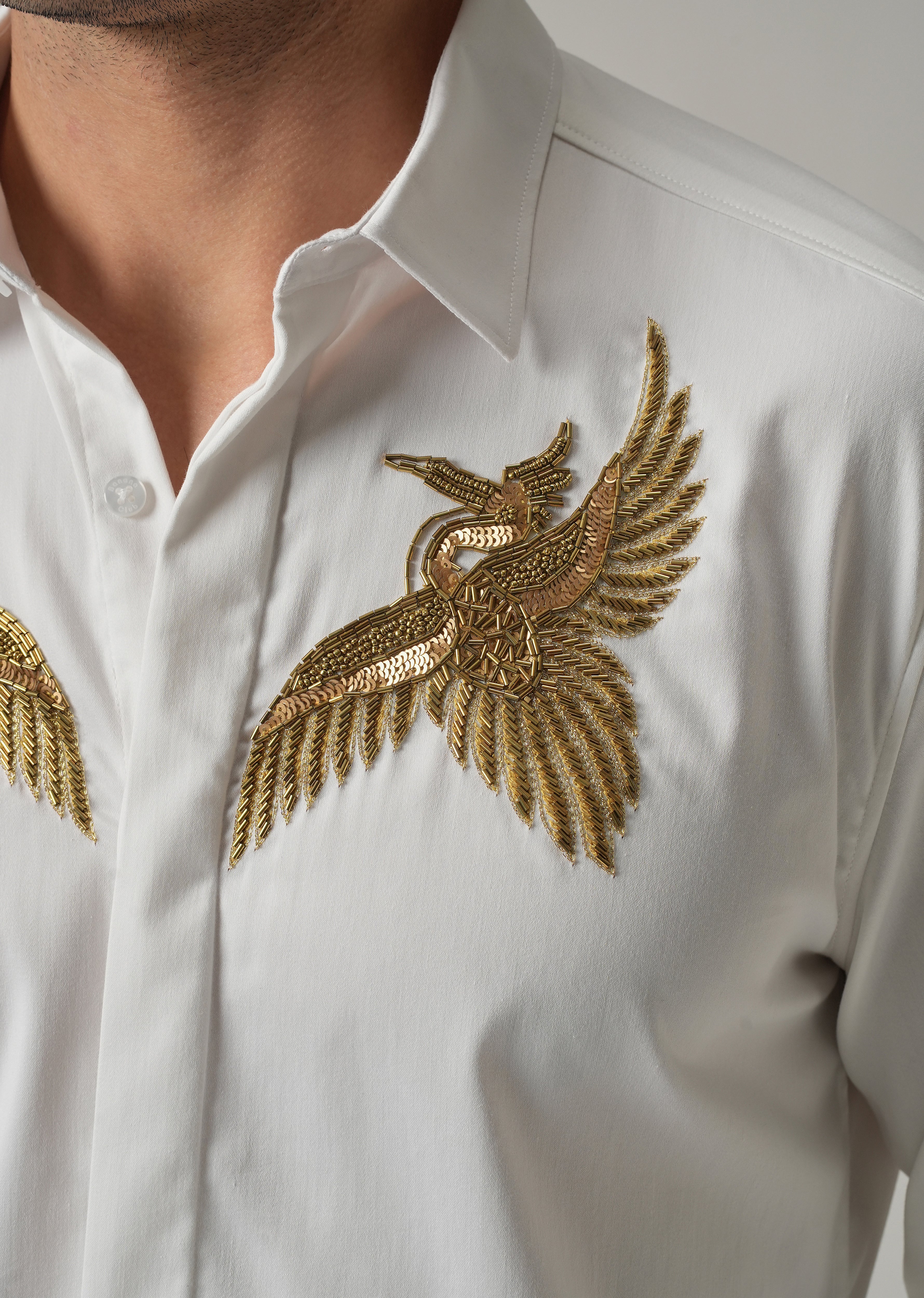 Golden Wing Handwork White Designer Shirt - Image 5