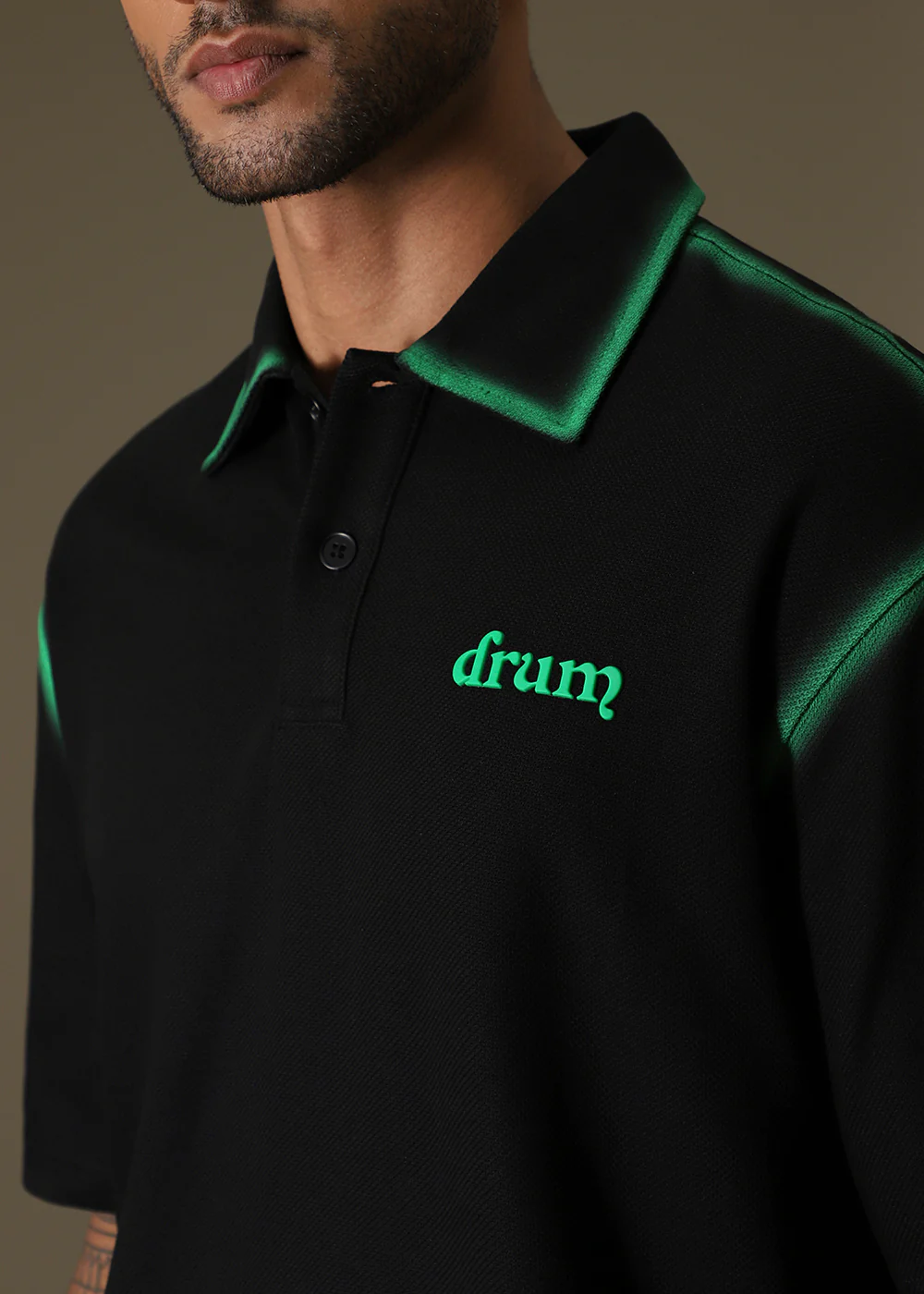 Gradient Green Drop Shoulder Polo T-shirt - Image 2