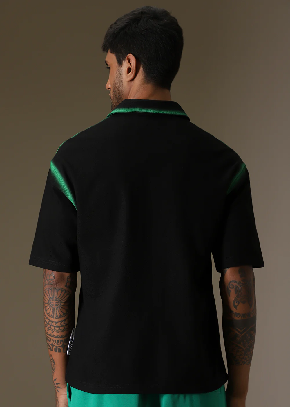 Gradient Green Drop Shoulder Polo T-shirt - Image 4