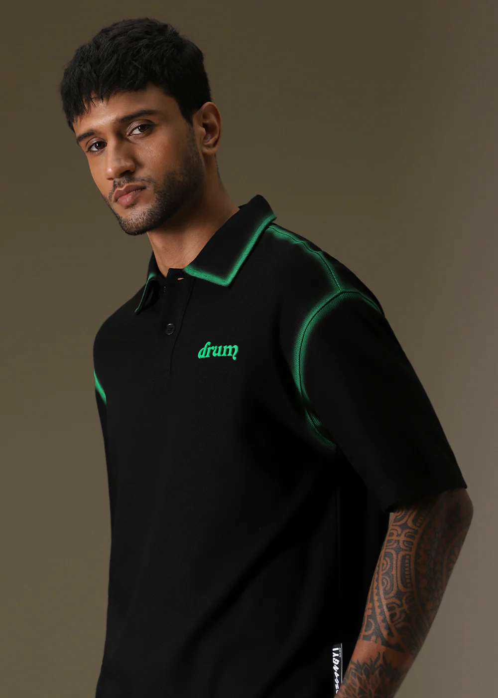 Gradient Green Drop Shoulder Polo T-shirt - Image 5