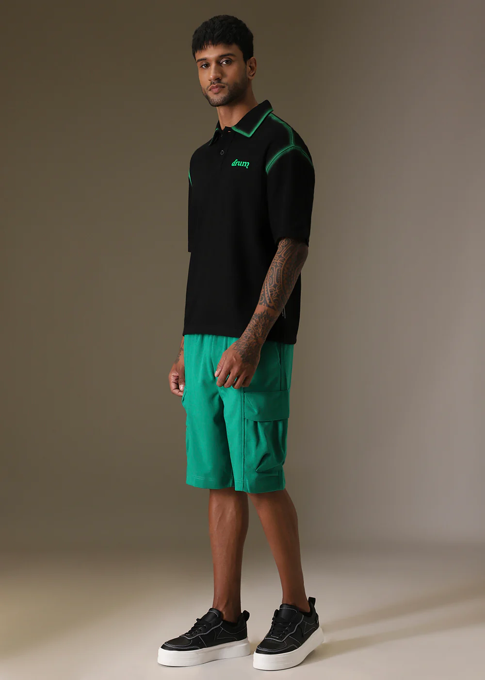 Gradient Green Drop Shoulder Polo T-shirt - Image 6