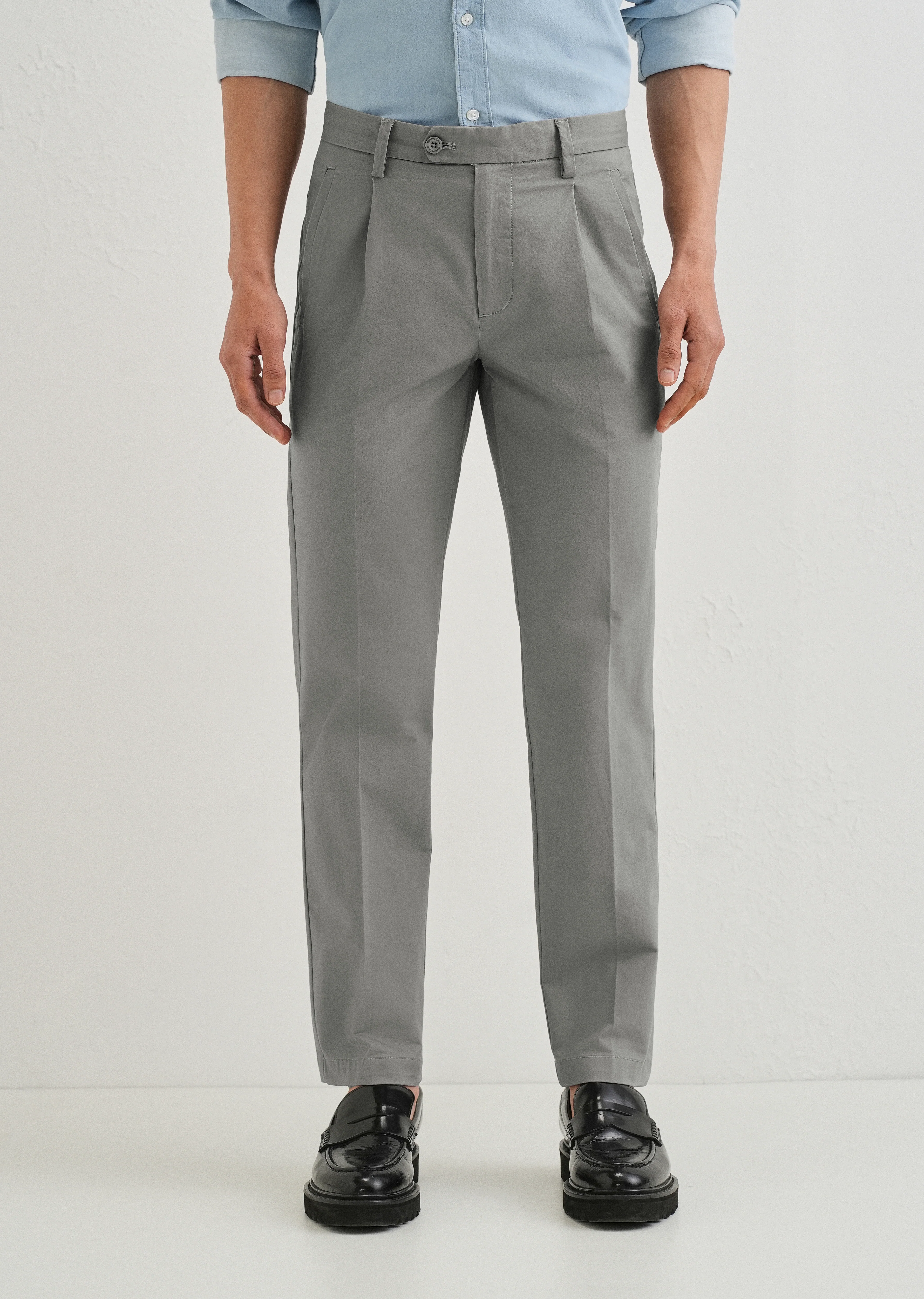 Graphite Grey Plain Pleated Chinos - Image 3