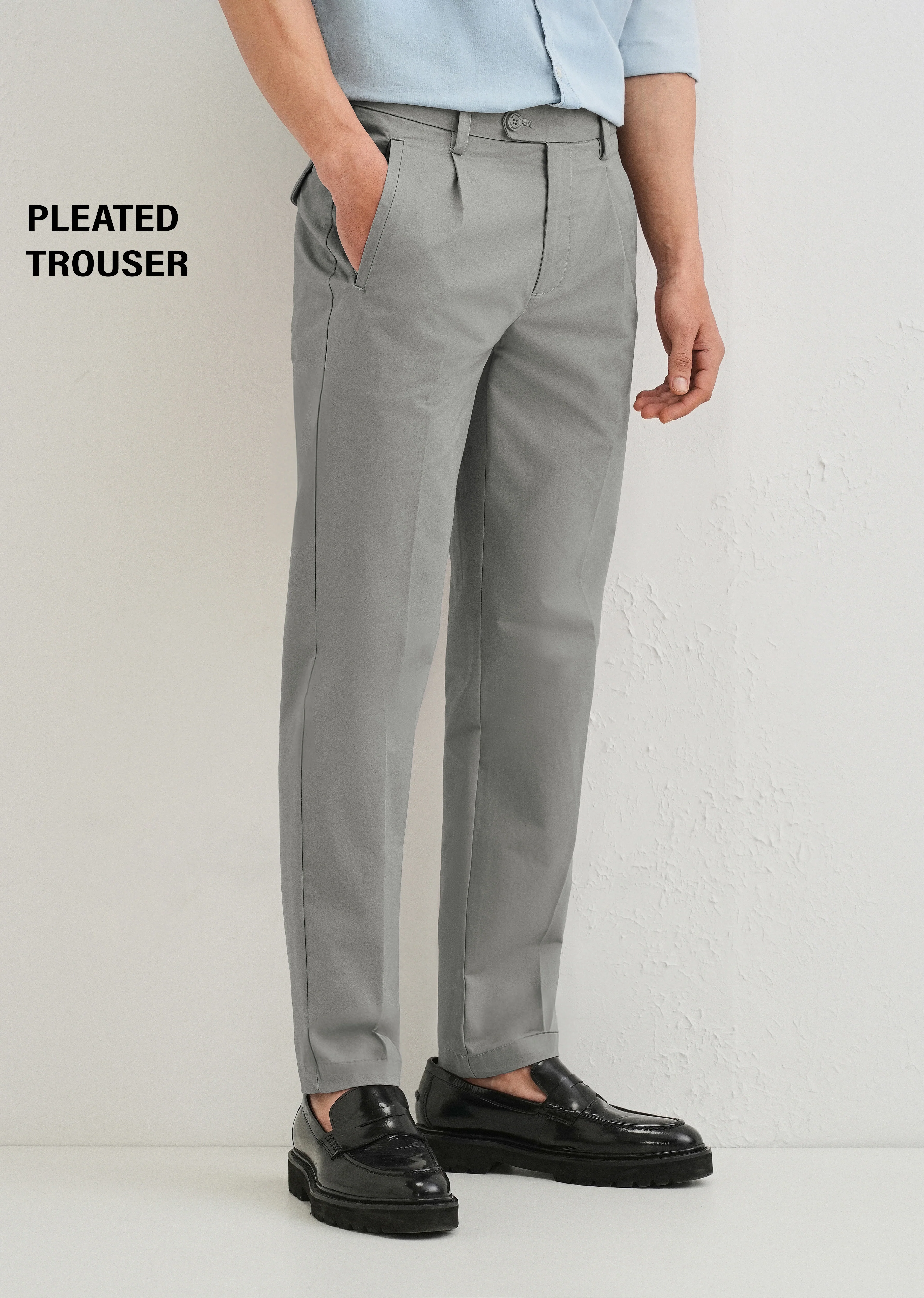 Graphite Grey Plain Pleated Chinos - Image 7