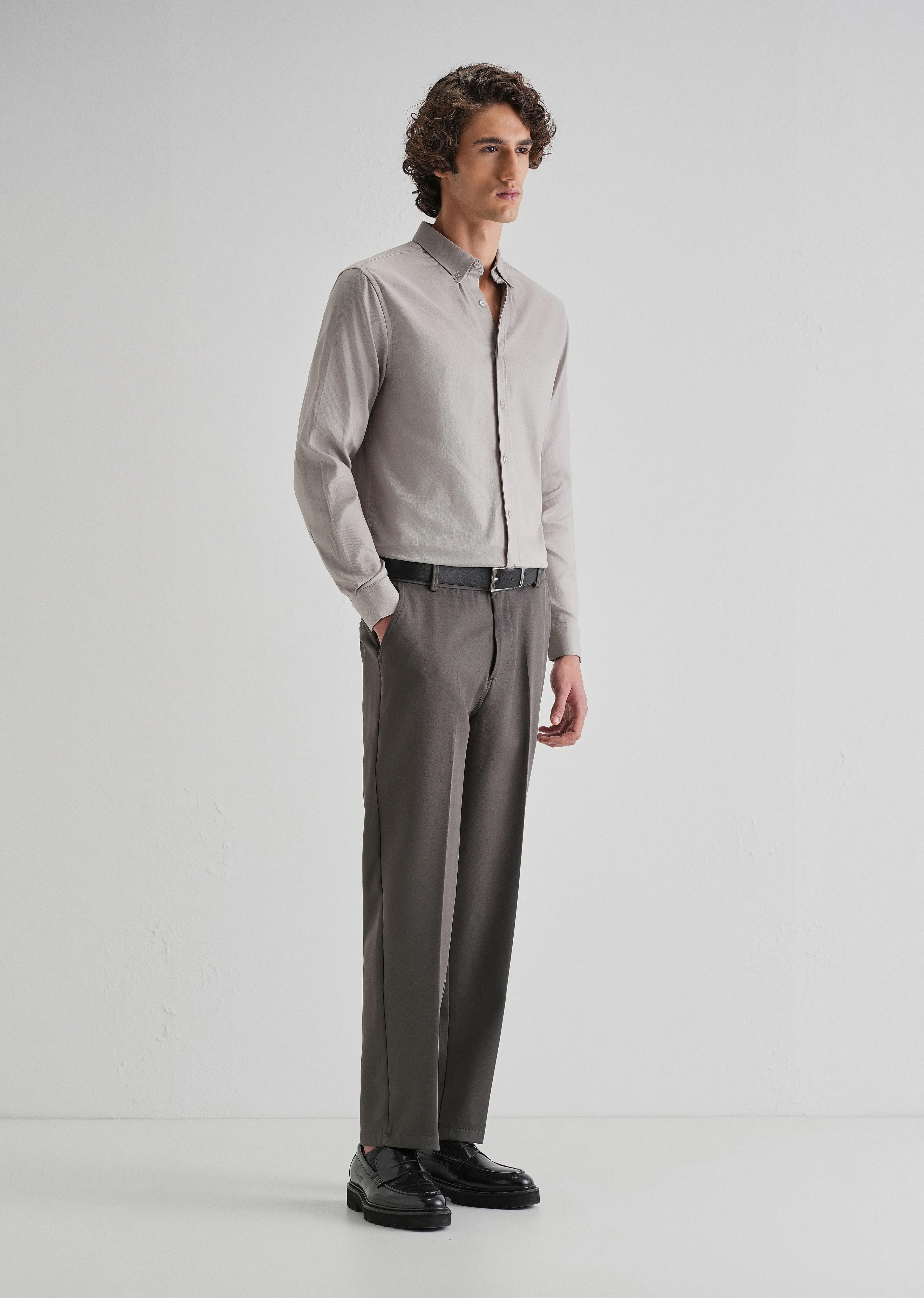 Gray Plain Blended Cotton Regular Fit Shirt - Image 6