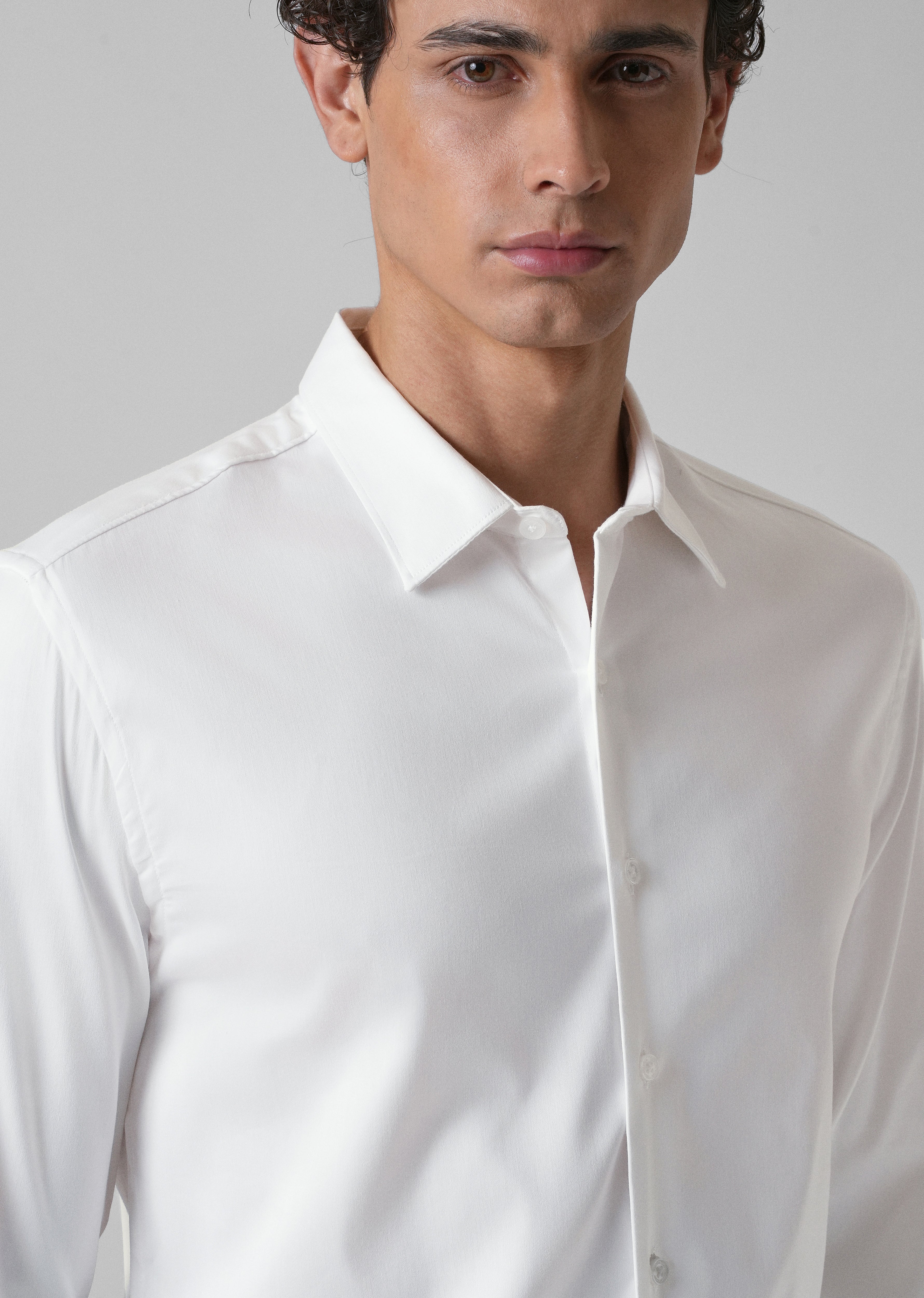 Greek White Plain Satin Shirt - Image 5