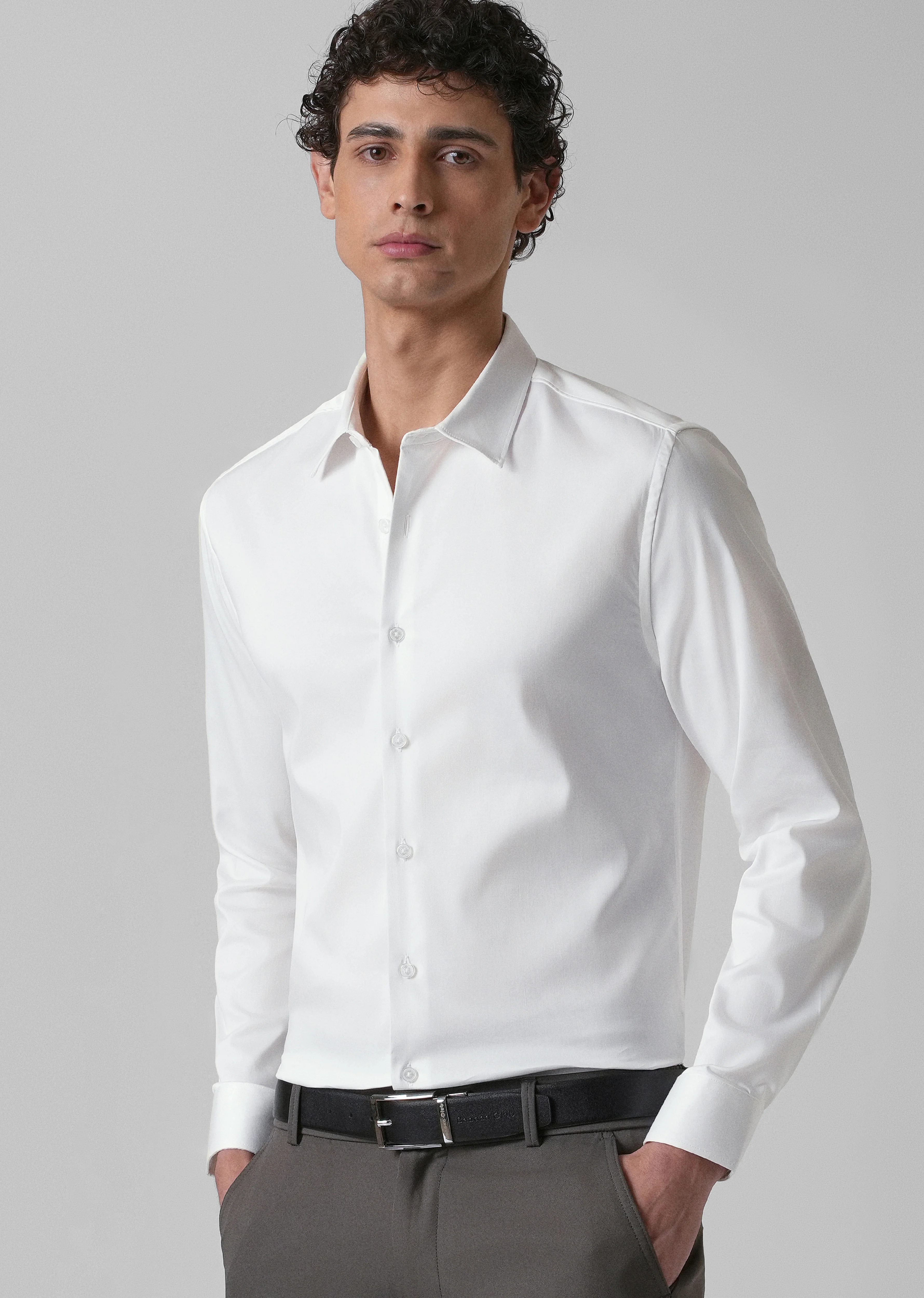 Greek White Plain Satin Shirt - Image 7