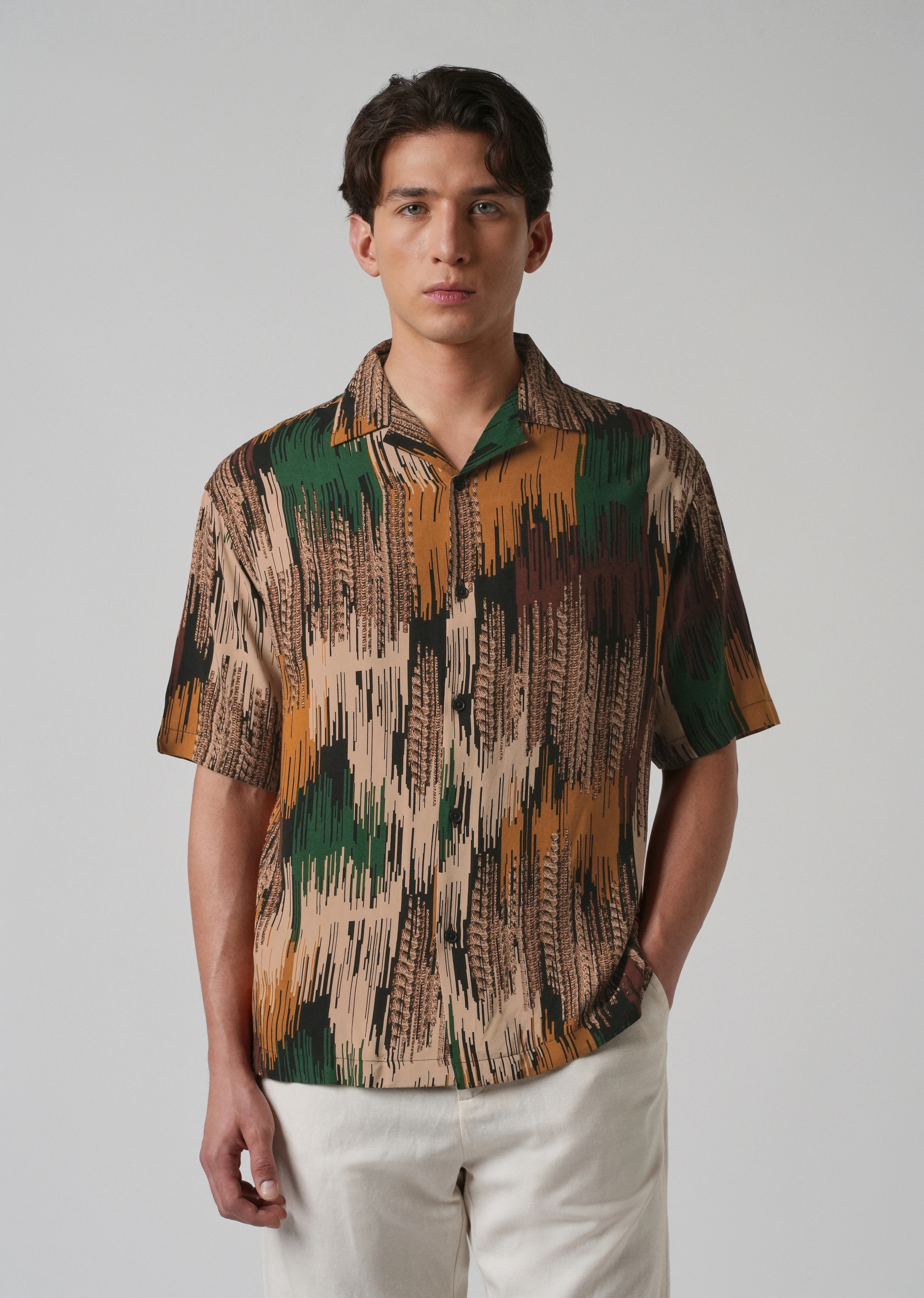 Green Abstract Brushstroke Oversized Feather Shirt - Image 3