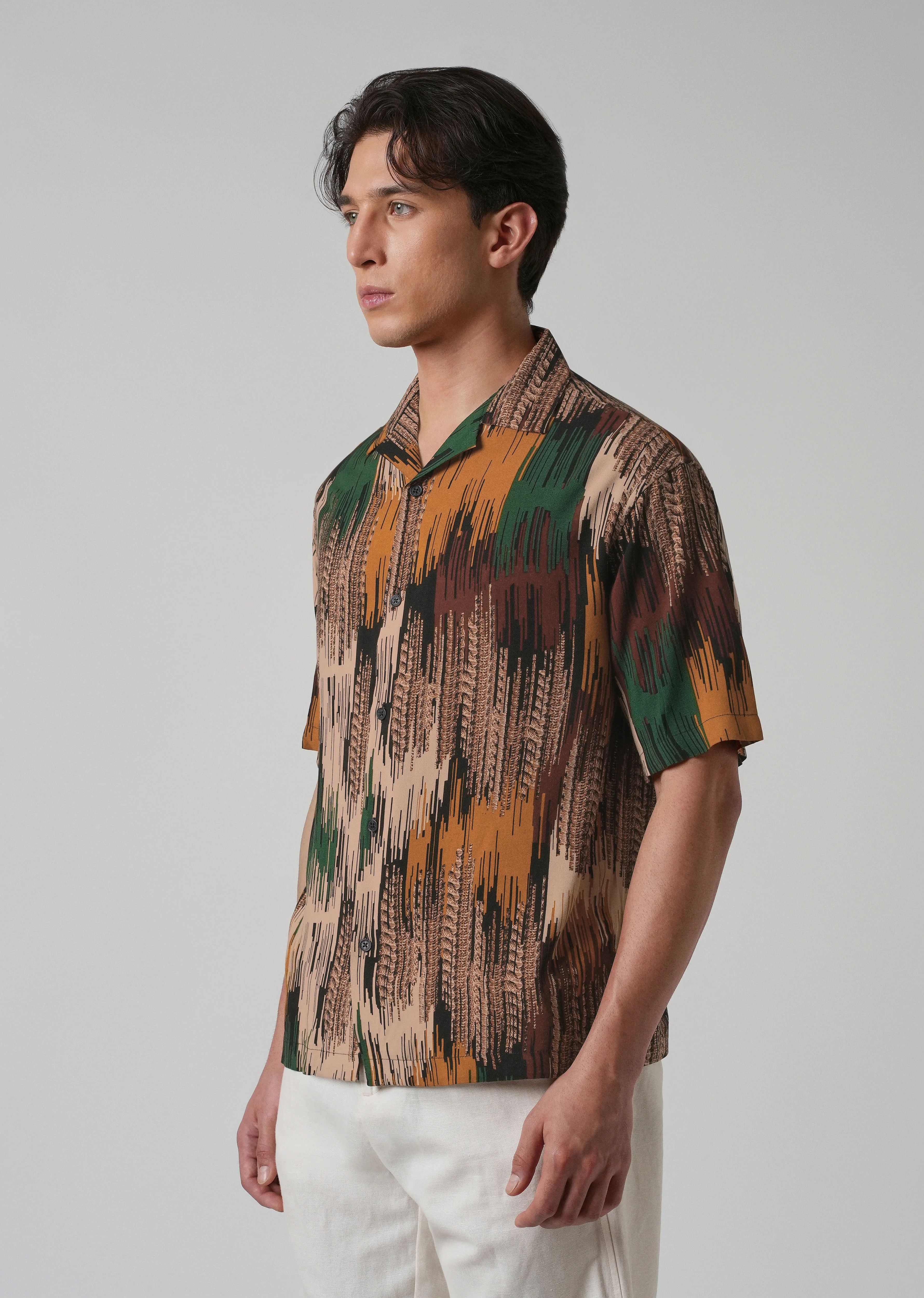 Green Abstract Brushstroke Oversized Feather Shirt - Image 4