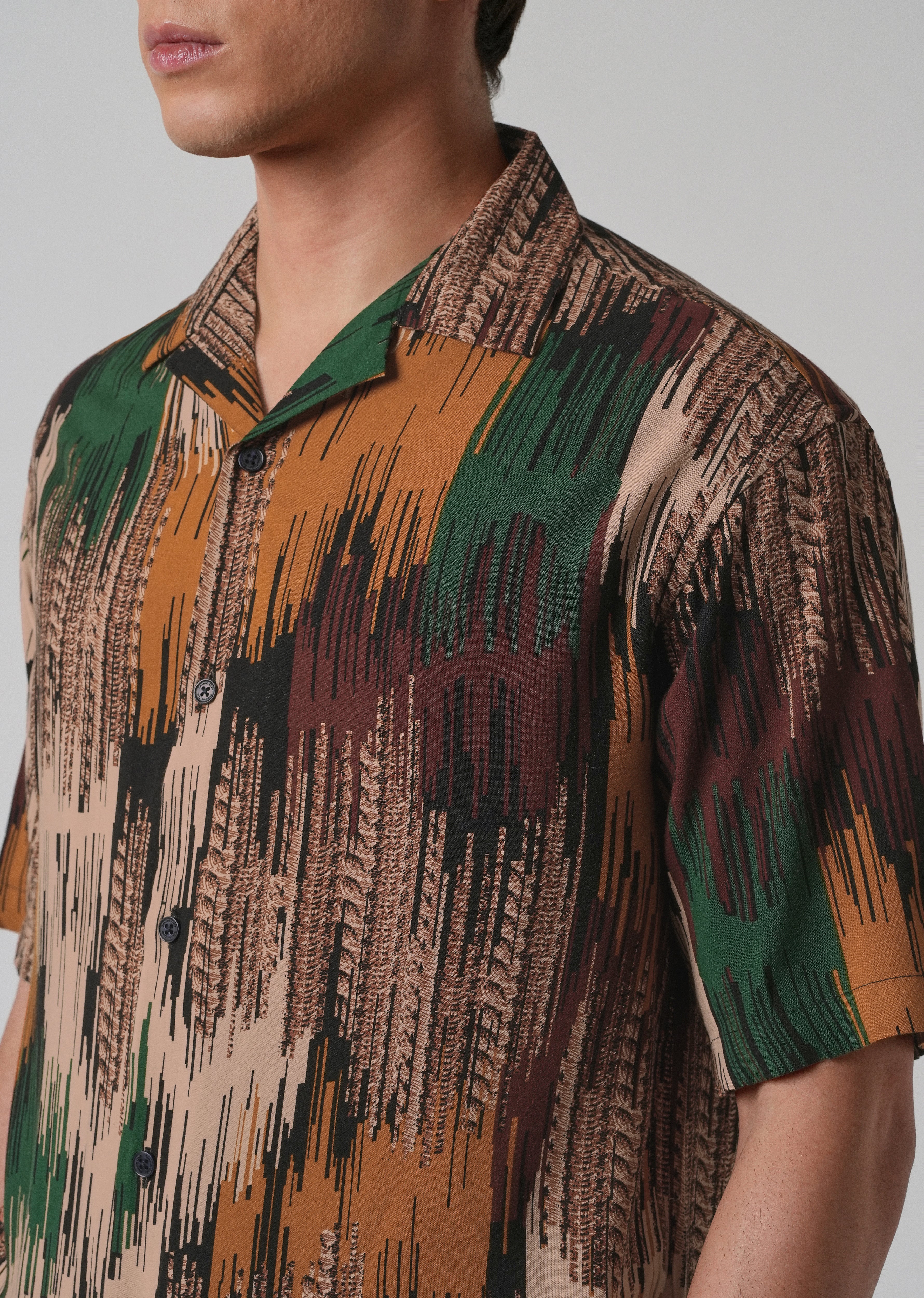 Green Abstract Brushstroke Oversized Feather Shirt - Image 5