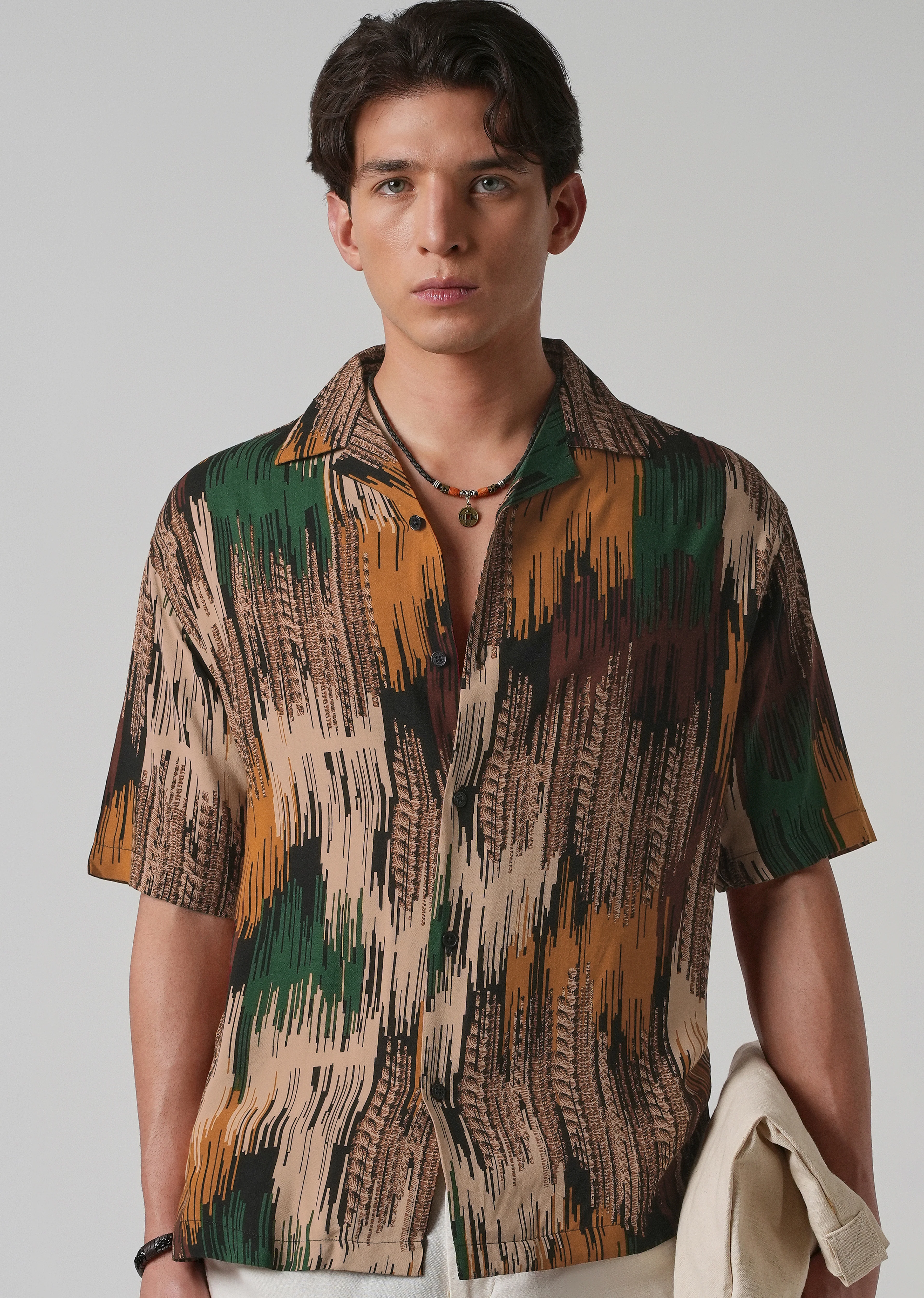 Green Abstract Brushstroke Oversized Feather Shirt - Image 7
