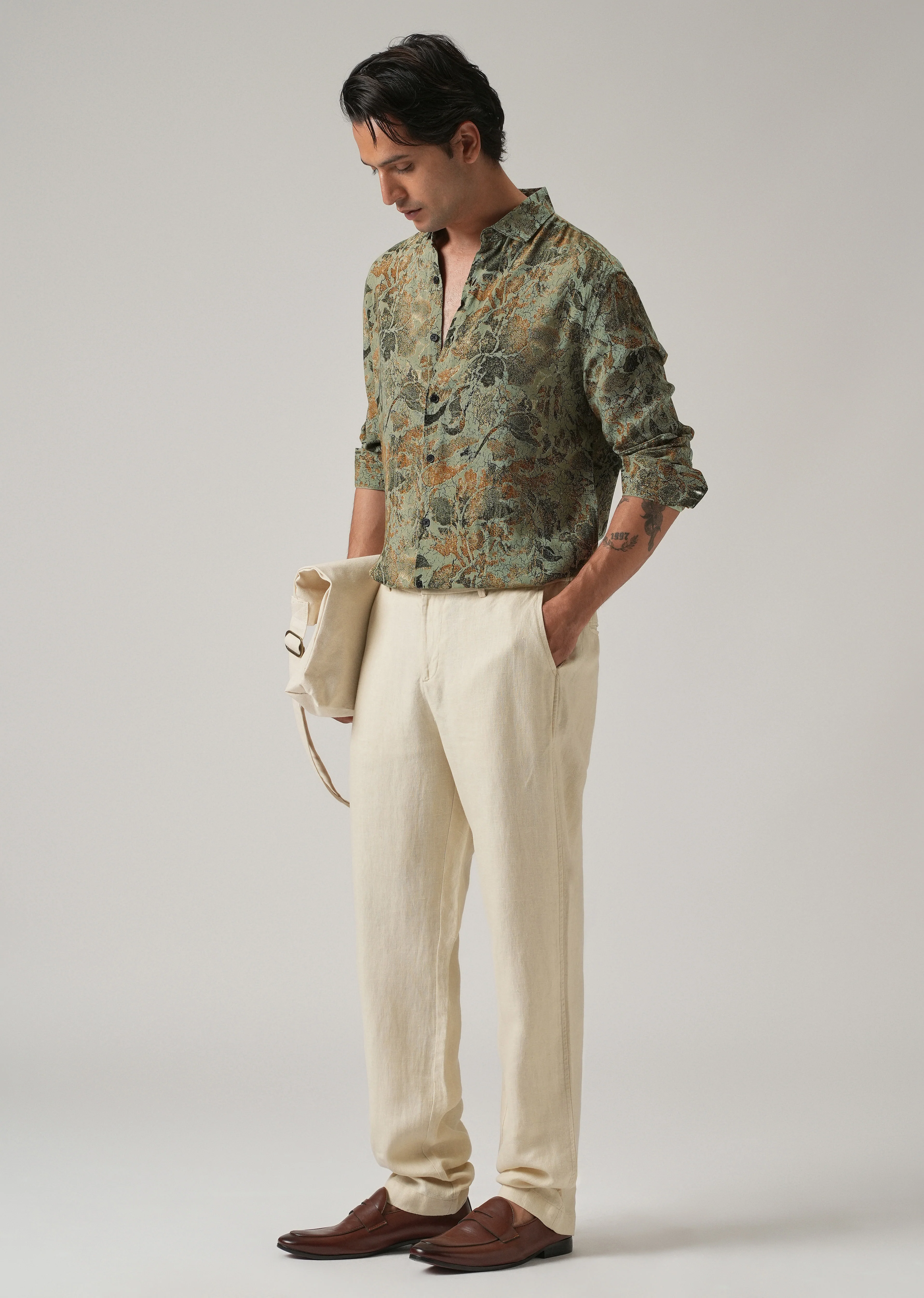 Green Abstract Distress Print Feather Shirt - Image 6