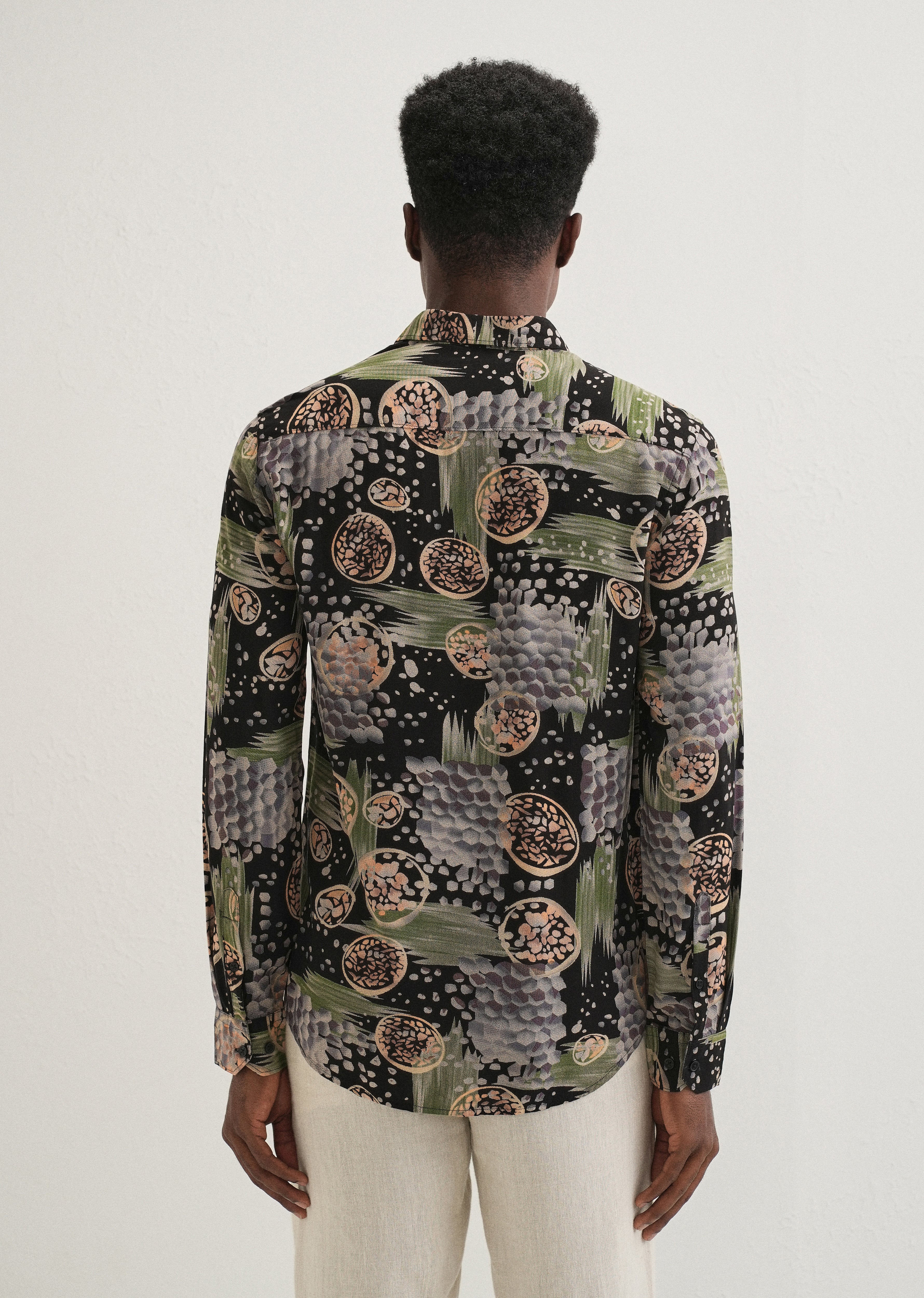 Green Abstract Feather Shirt - Image 4