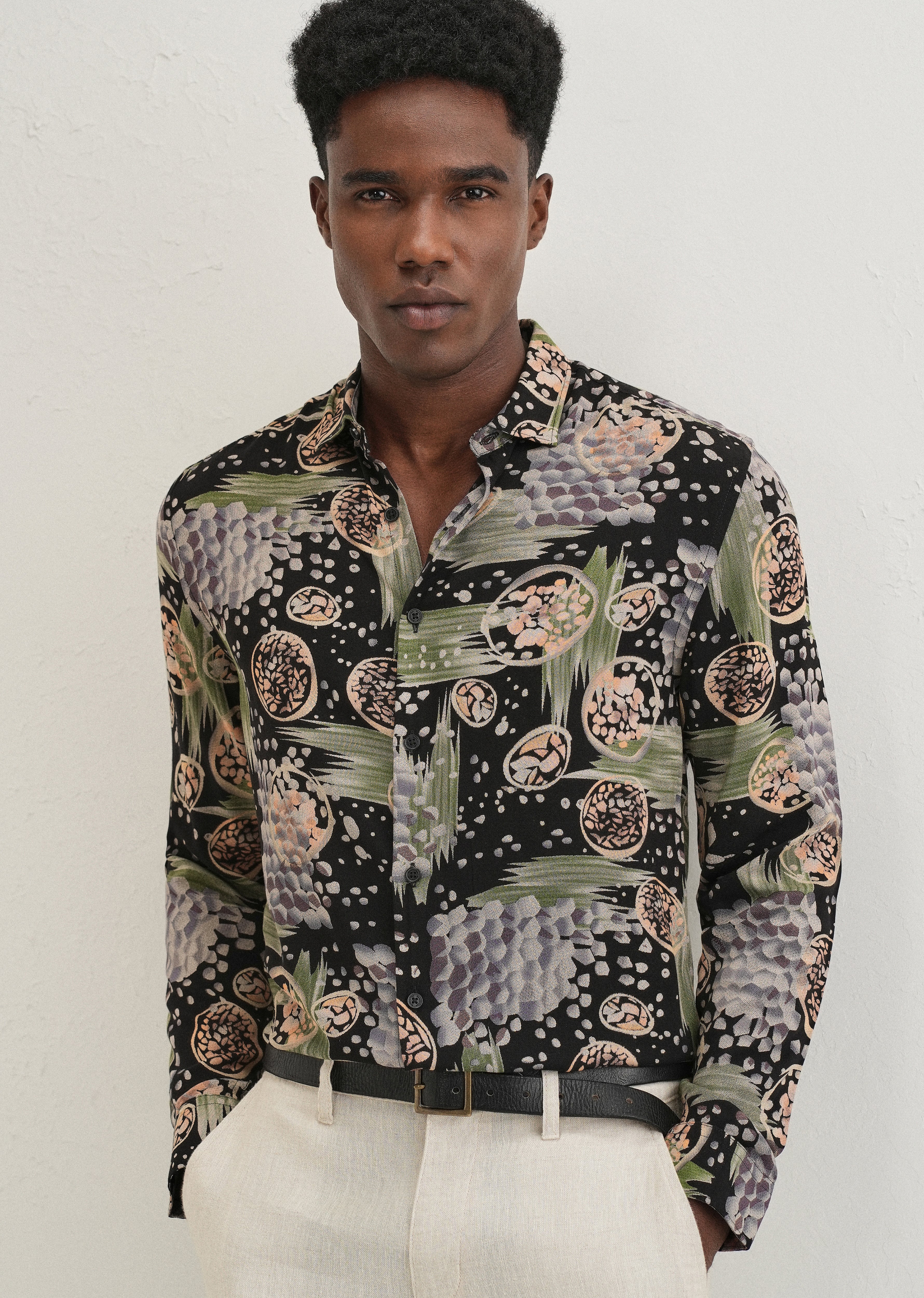 Green Abstract Feather Shirt - Image 7