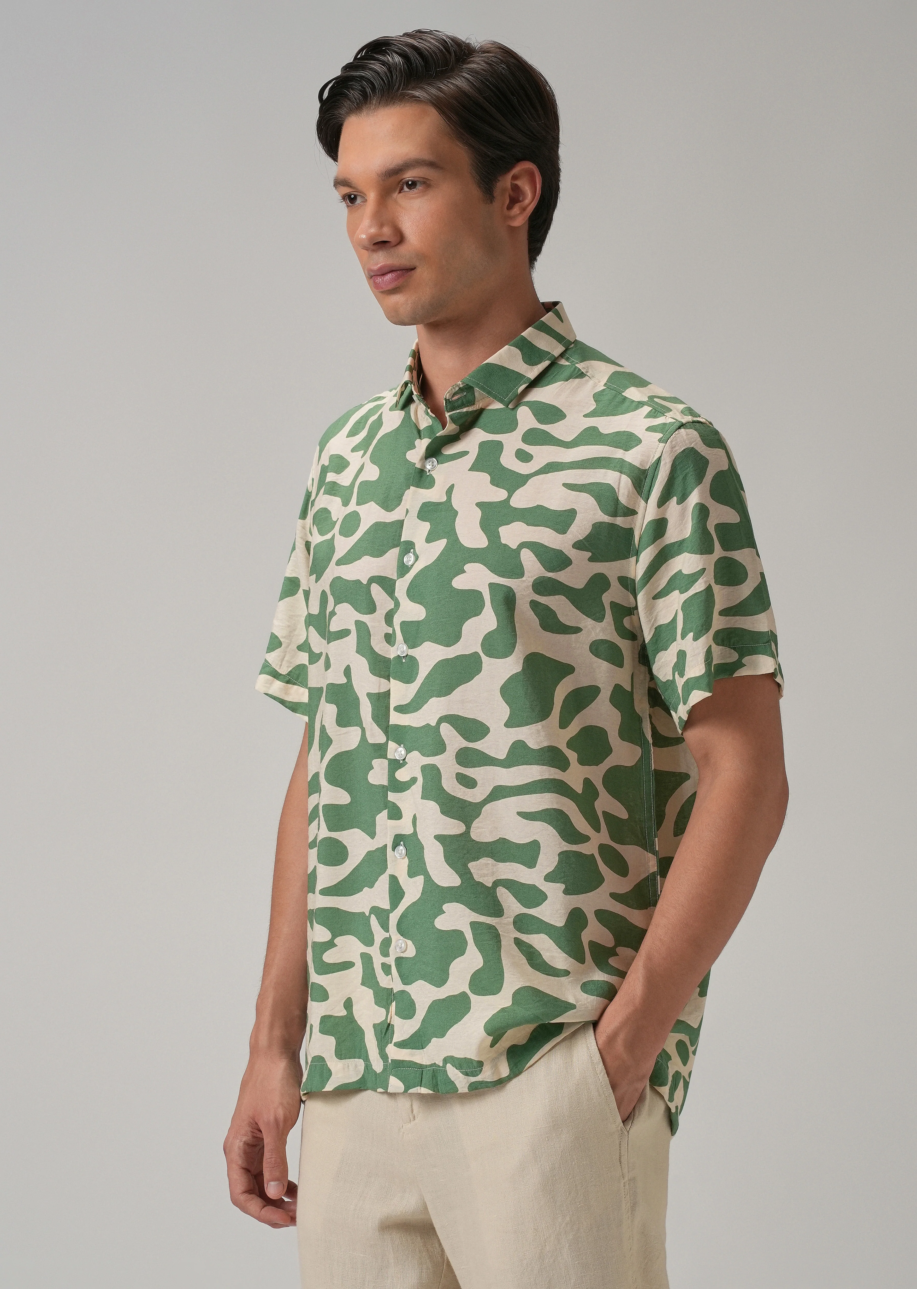 Green Abstract Printed Shirt - Image 4