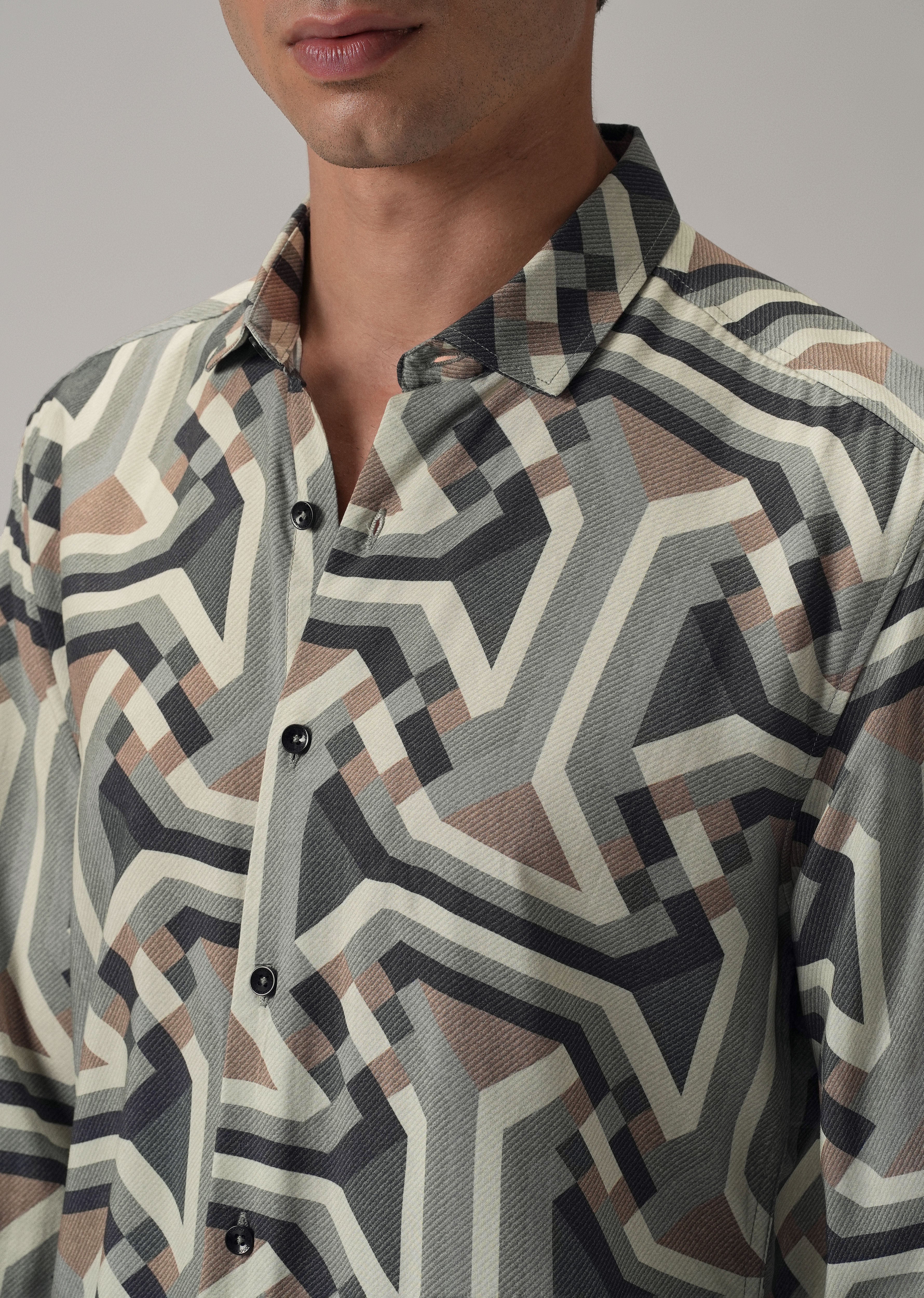Green Abstract Texture Printed Shirt - Image 5