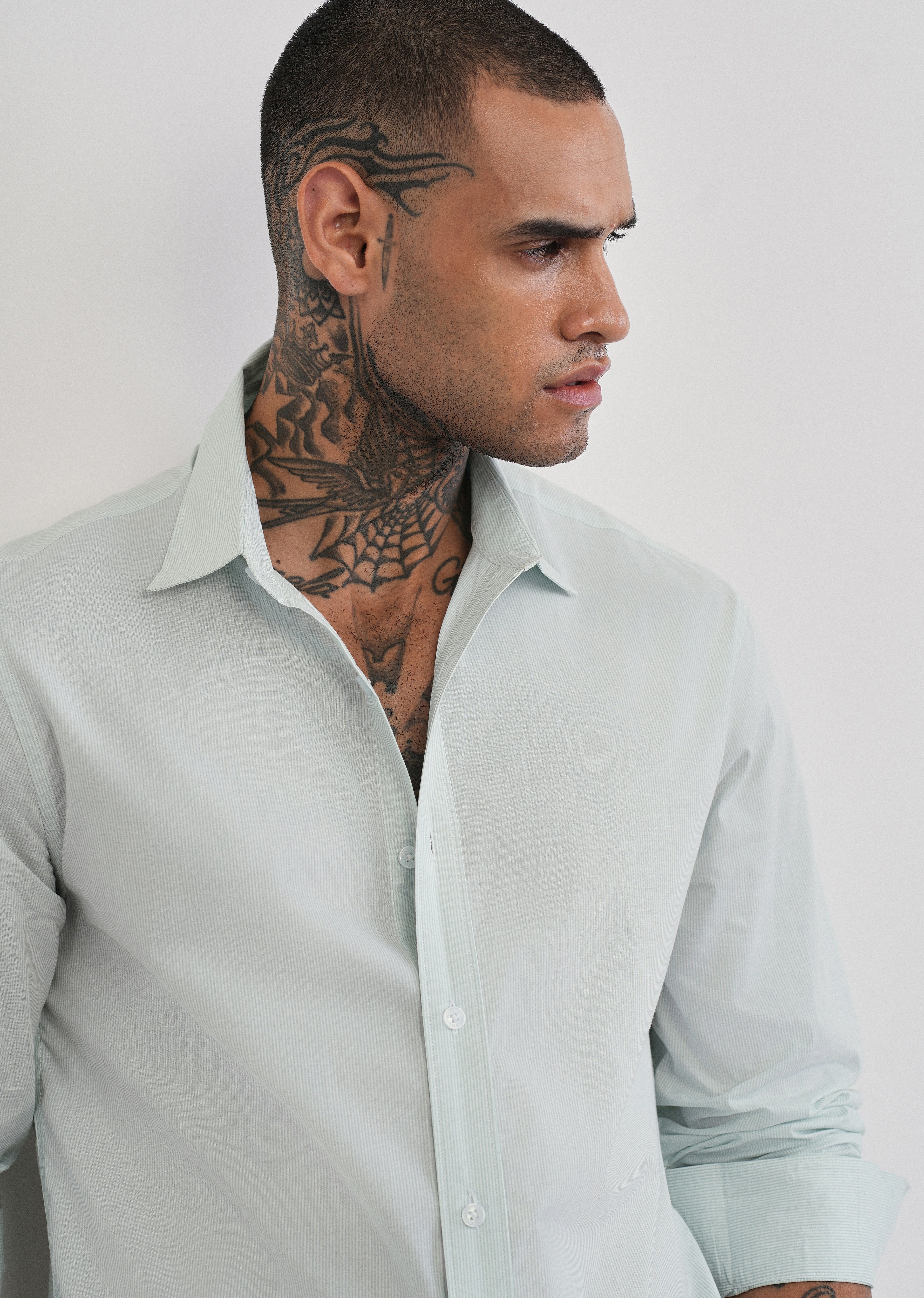 Green Back Printed Cotton Stripe Shirt - Image 8