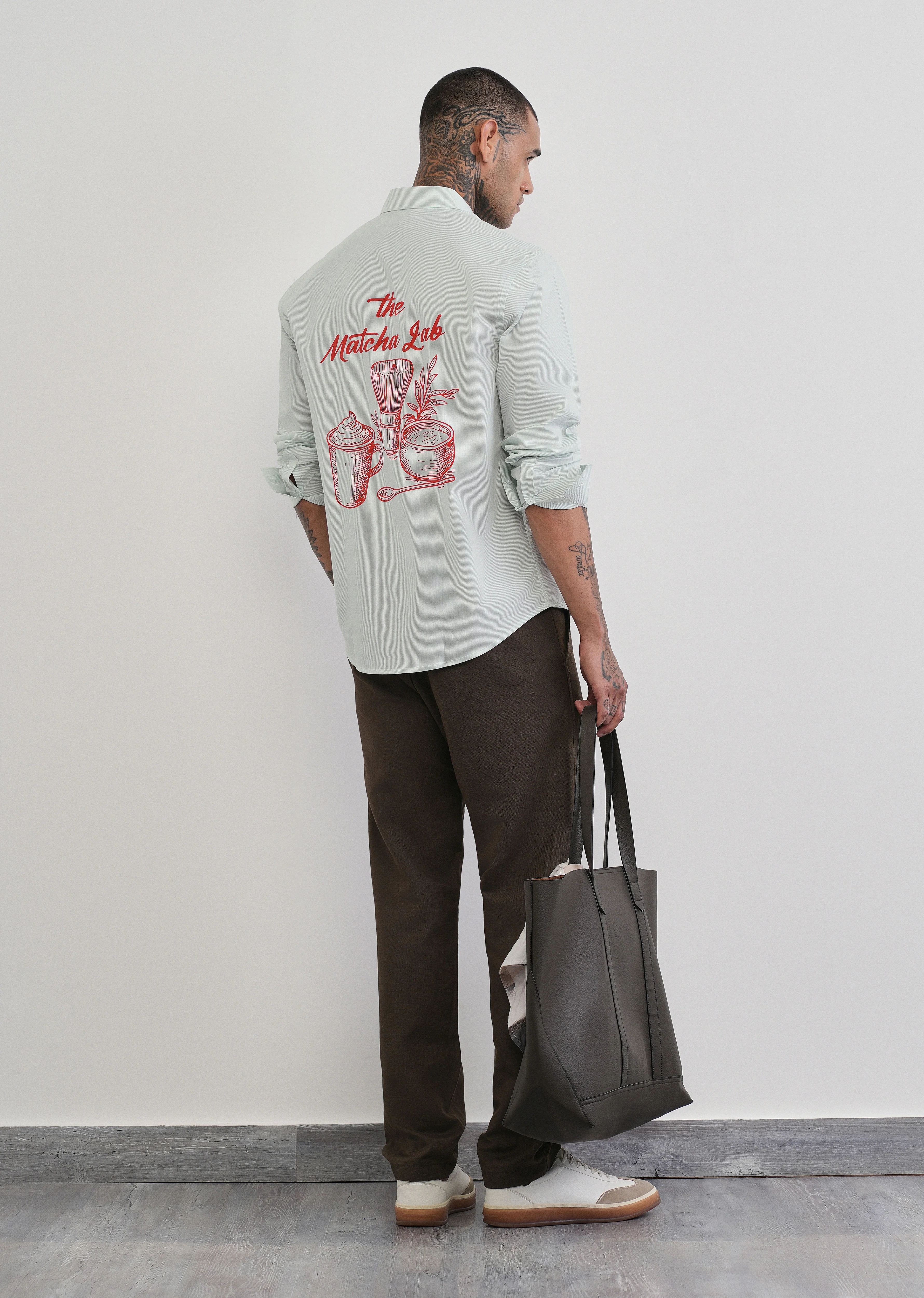 Green Back Printed Cotton Stripe Shirt - Image 9