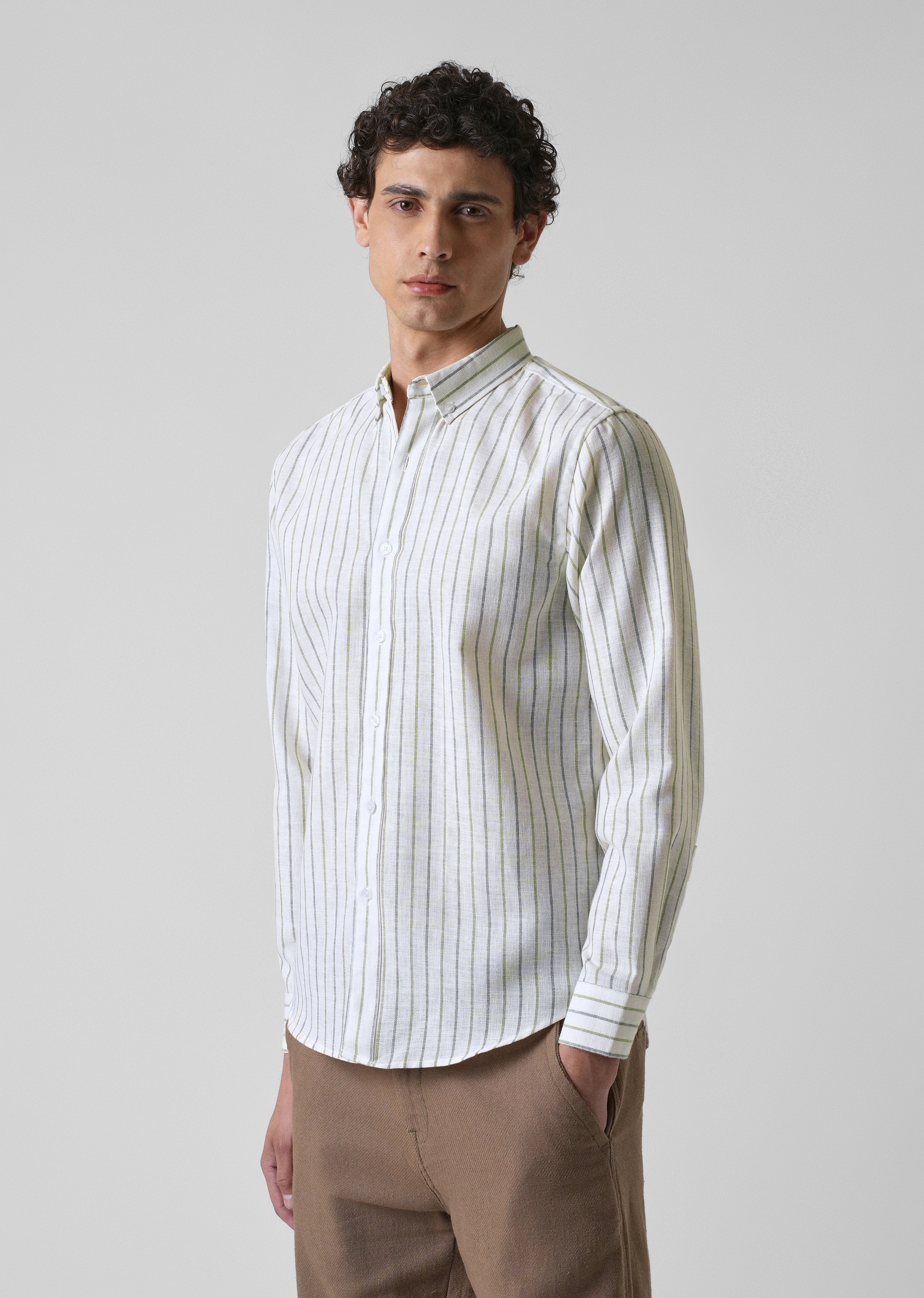 Green Blue Blended Cotton Pin Stripe Shirt - Image 4
