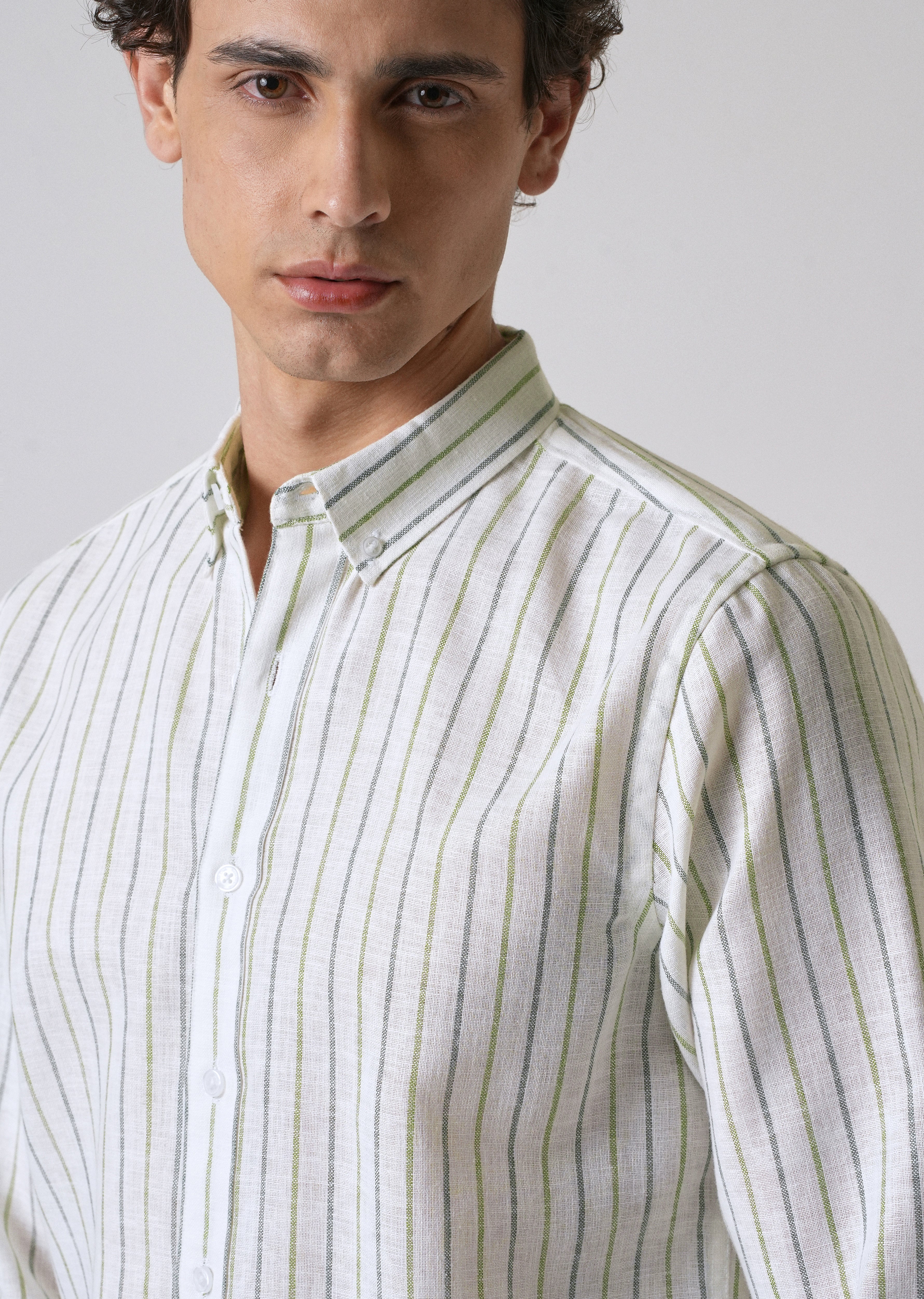 Green Blue Blended Cotton Pin Stripe Shirt - Image 5
