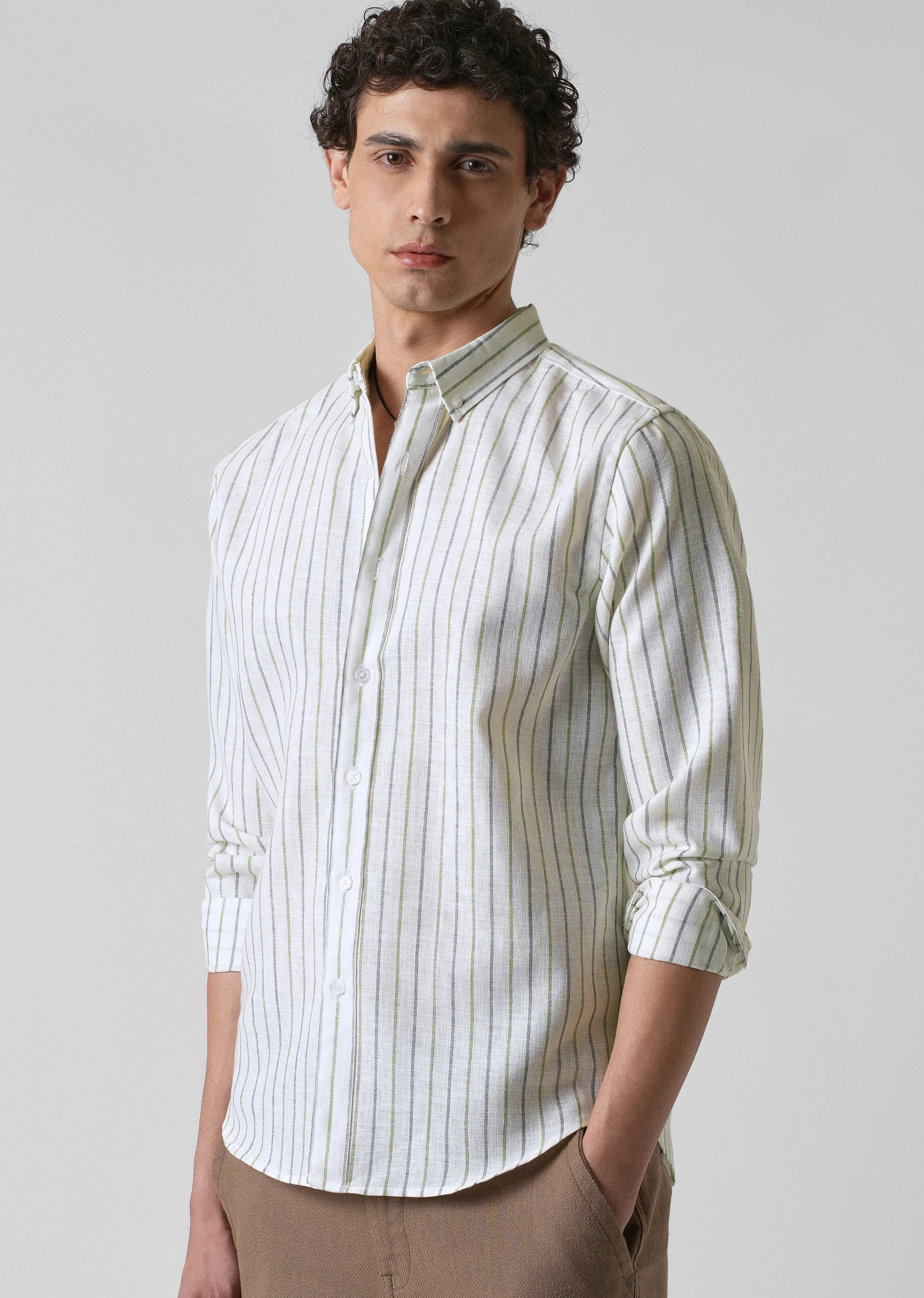 Green Blue Blended Cotton Pin Stripe Shirt - Image 7