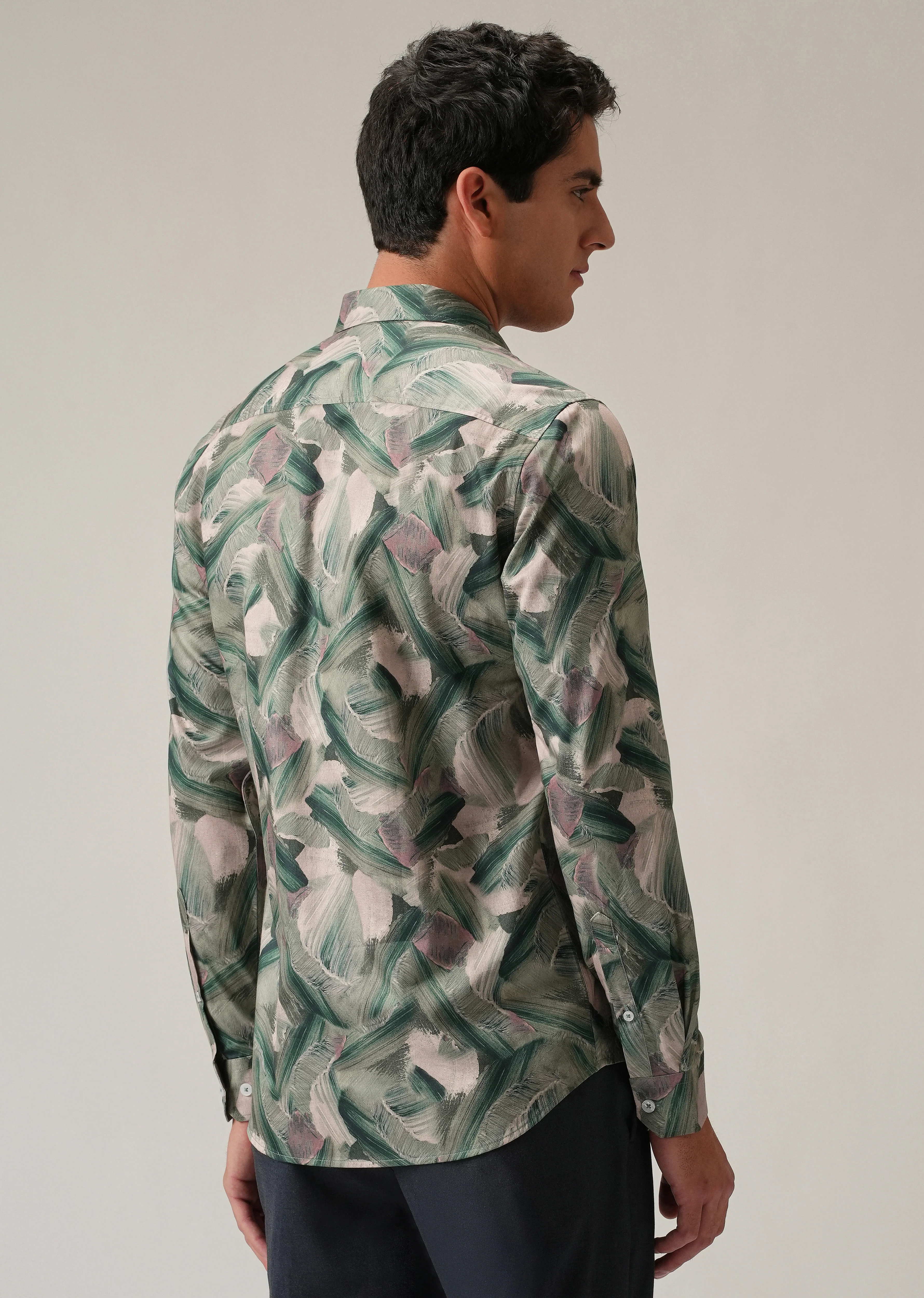 Green Brushstroke Abstract Print Shirt - Image 2