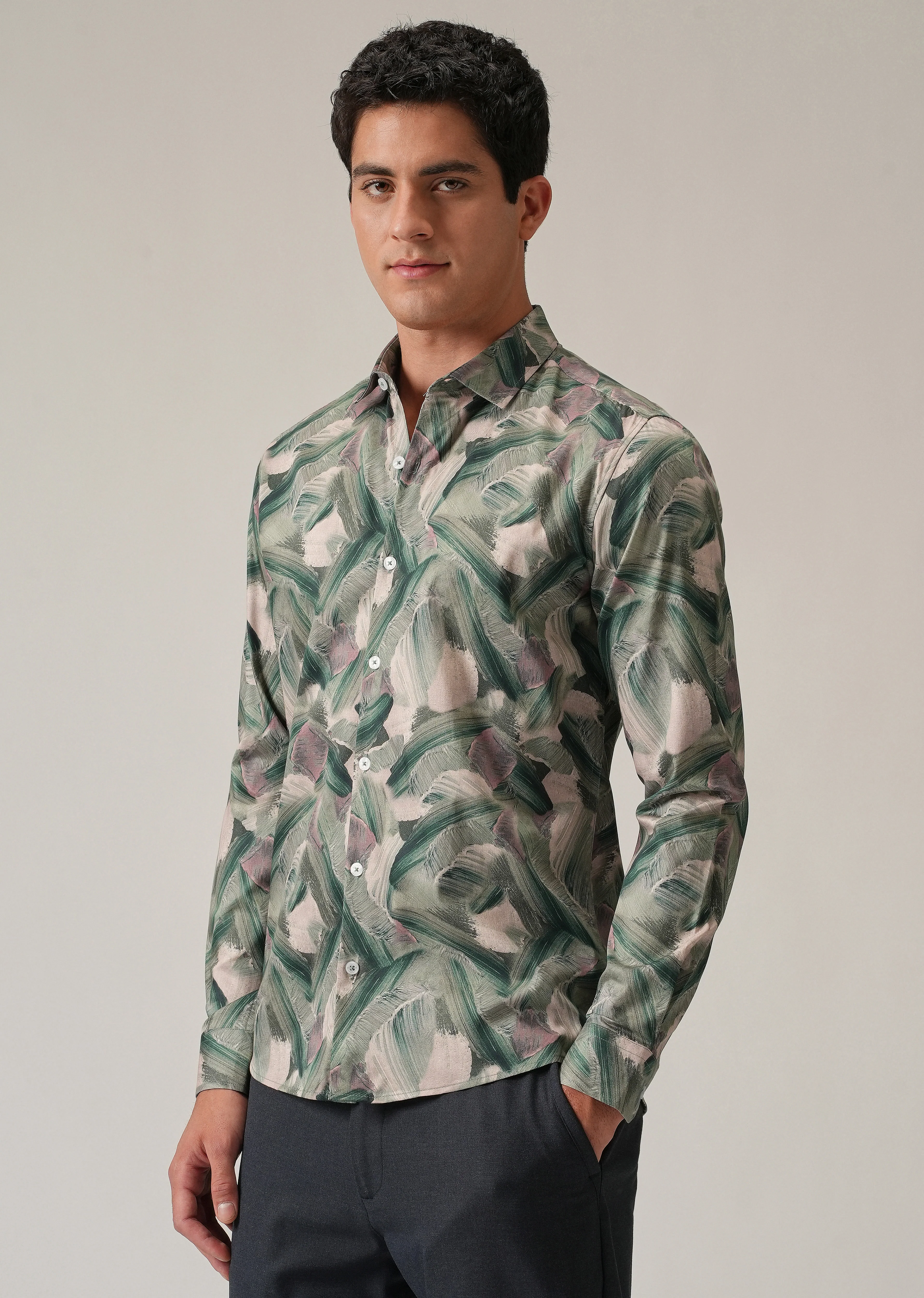 Green Brushstroke Abstract Print Shirt - Image 4
