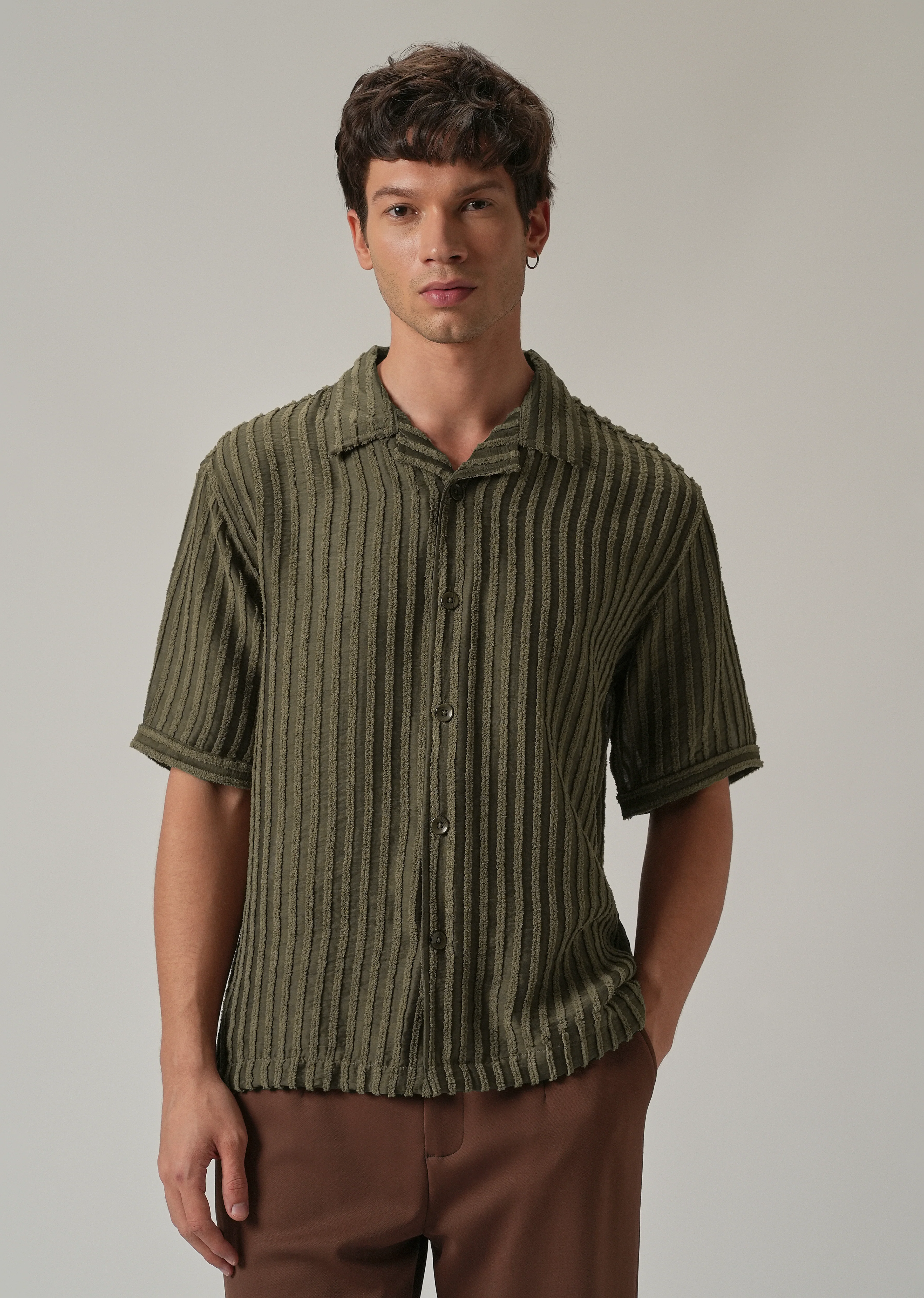 Green Clip Jacquard Stripe Shirt - Image 3
