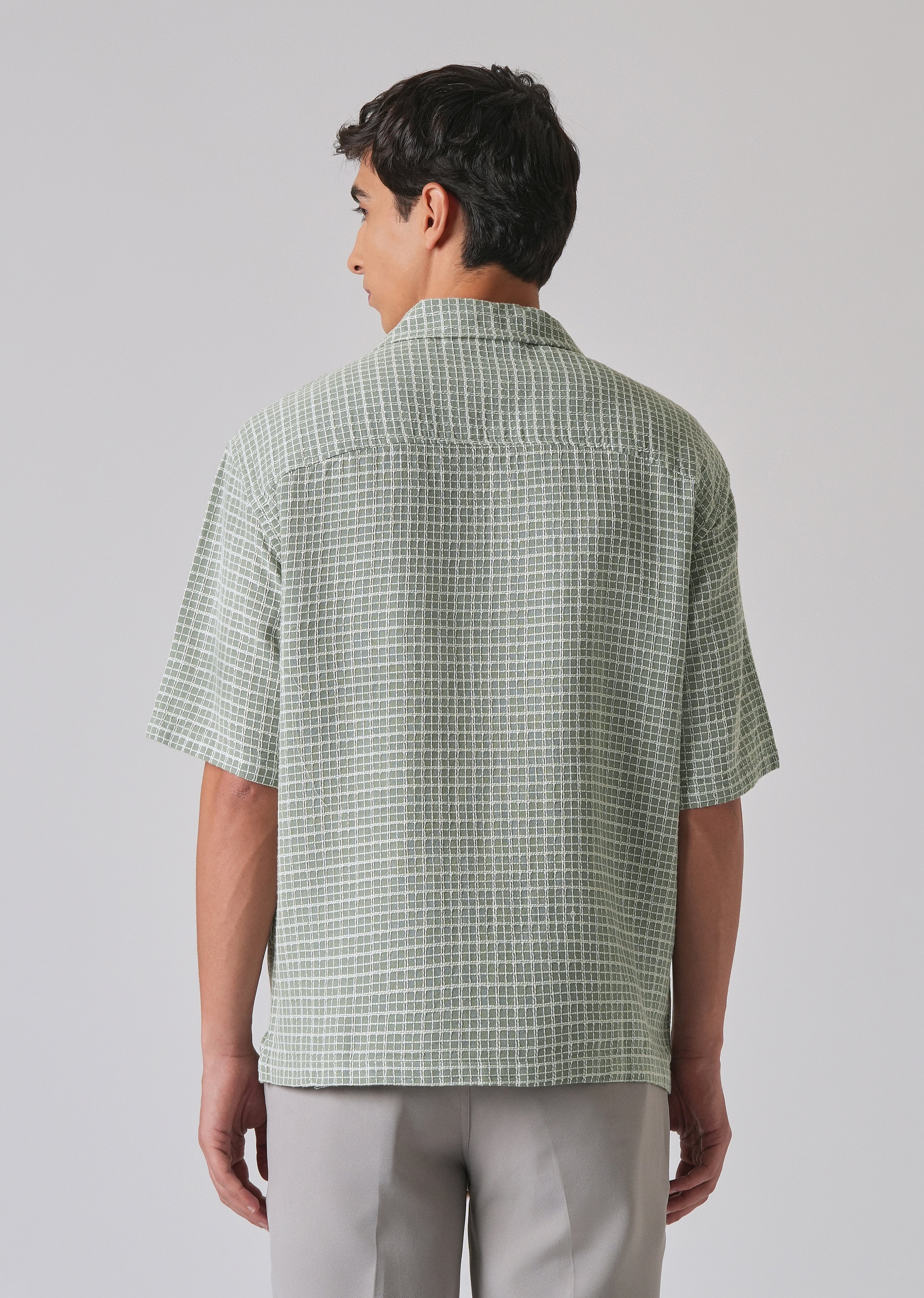Green Cotton Chenille Check Shirt - Image 2