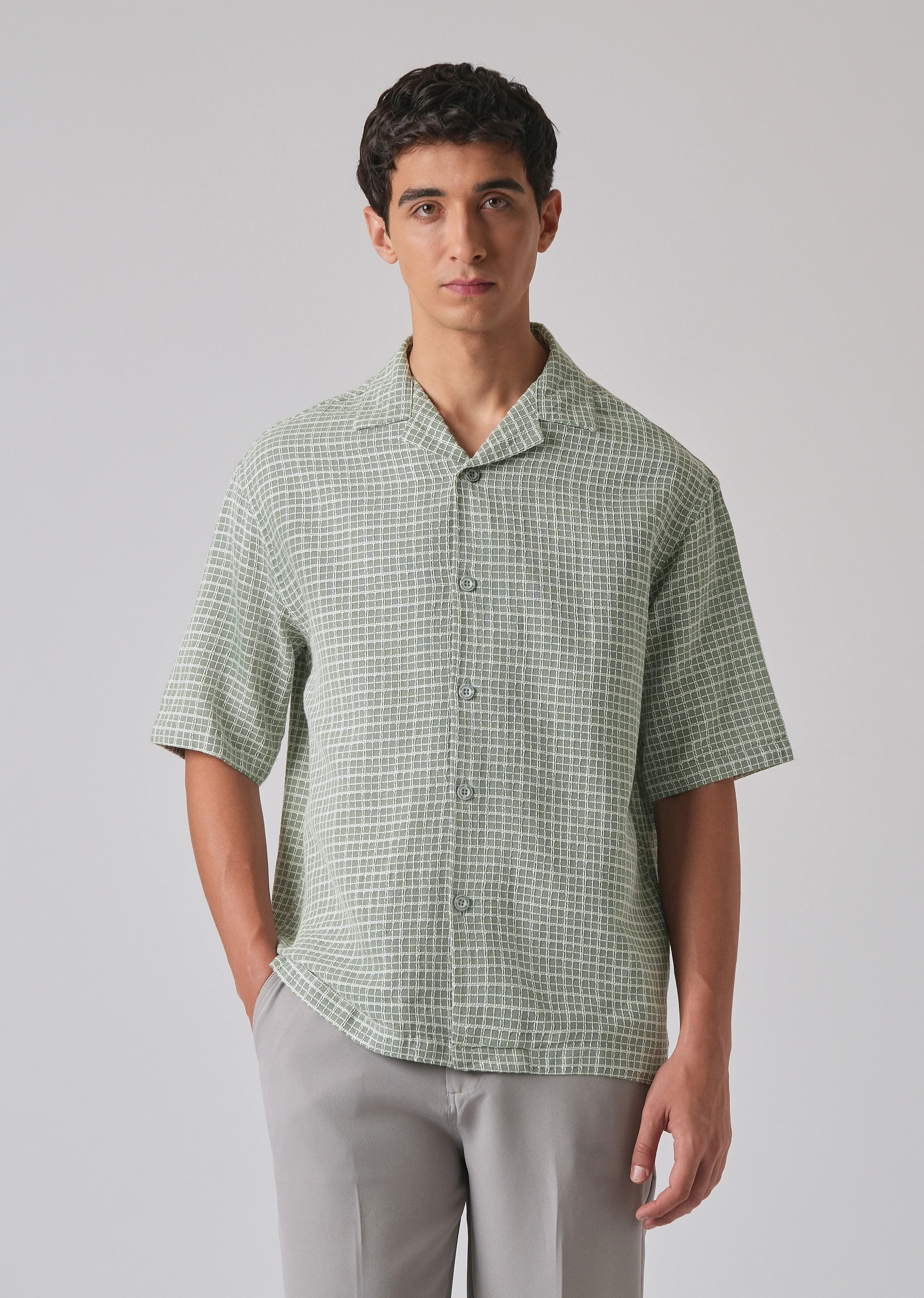 Green Cotton Chenille Check Shirt - Image 3