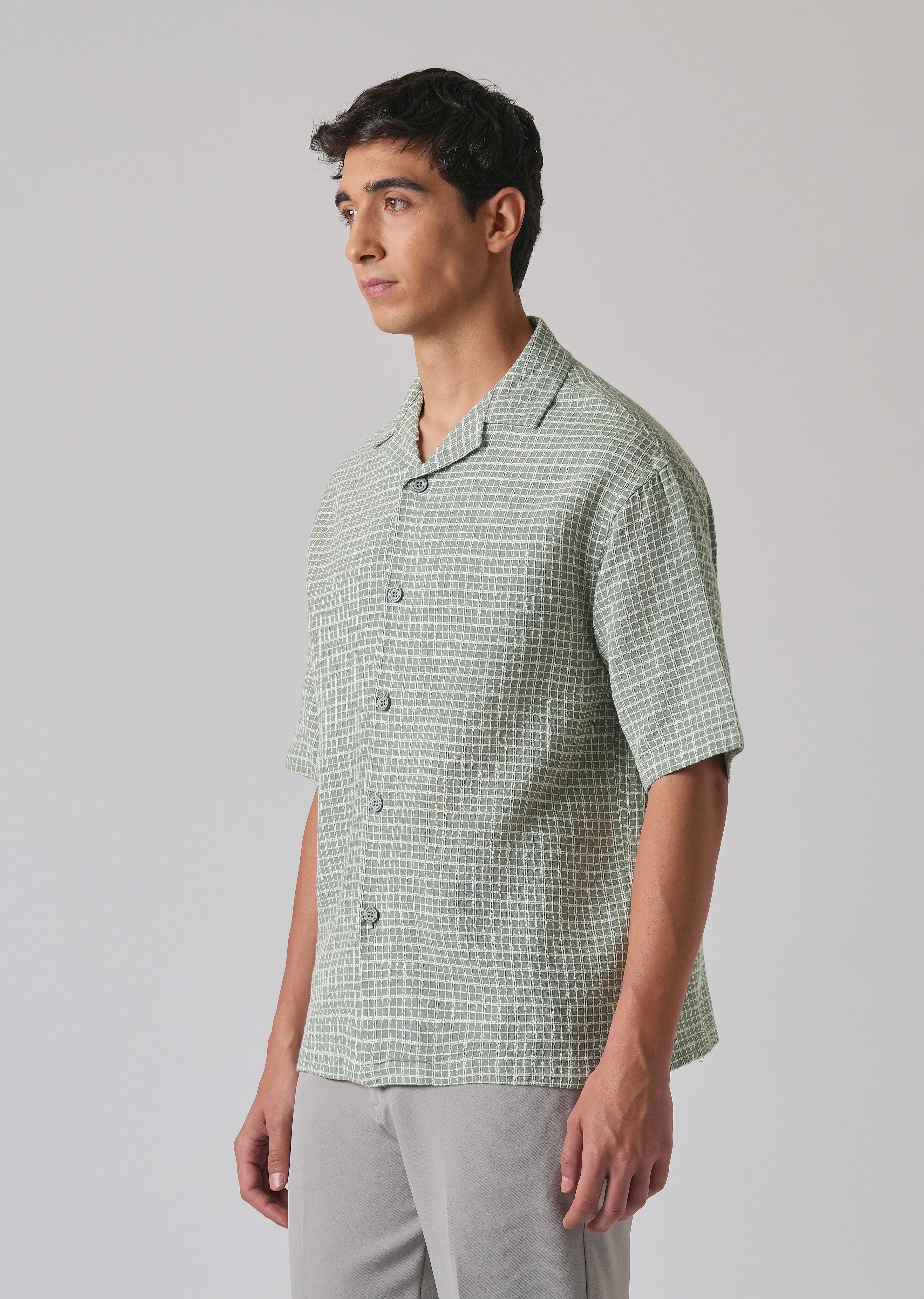 Green Cotton Chenille Check Shirt - Image 4