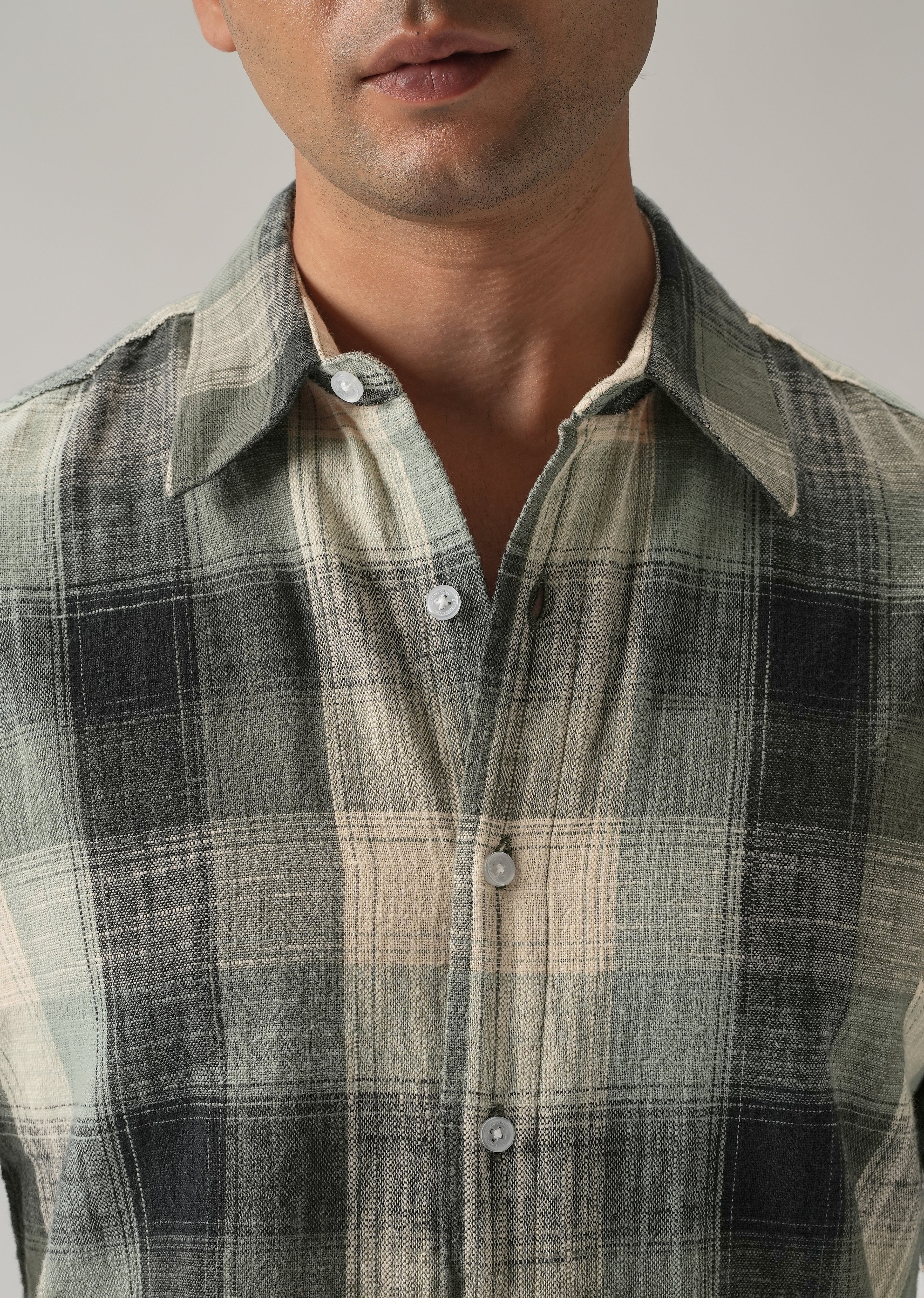 Green Cotton Linen Box Check shirt - Image 5