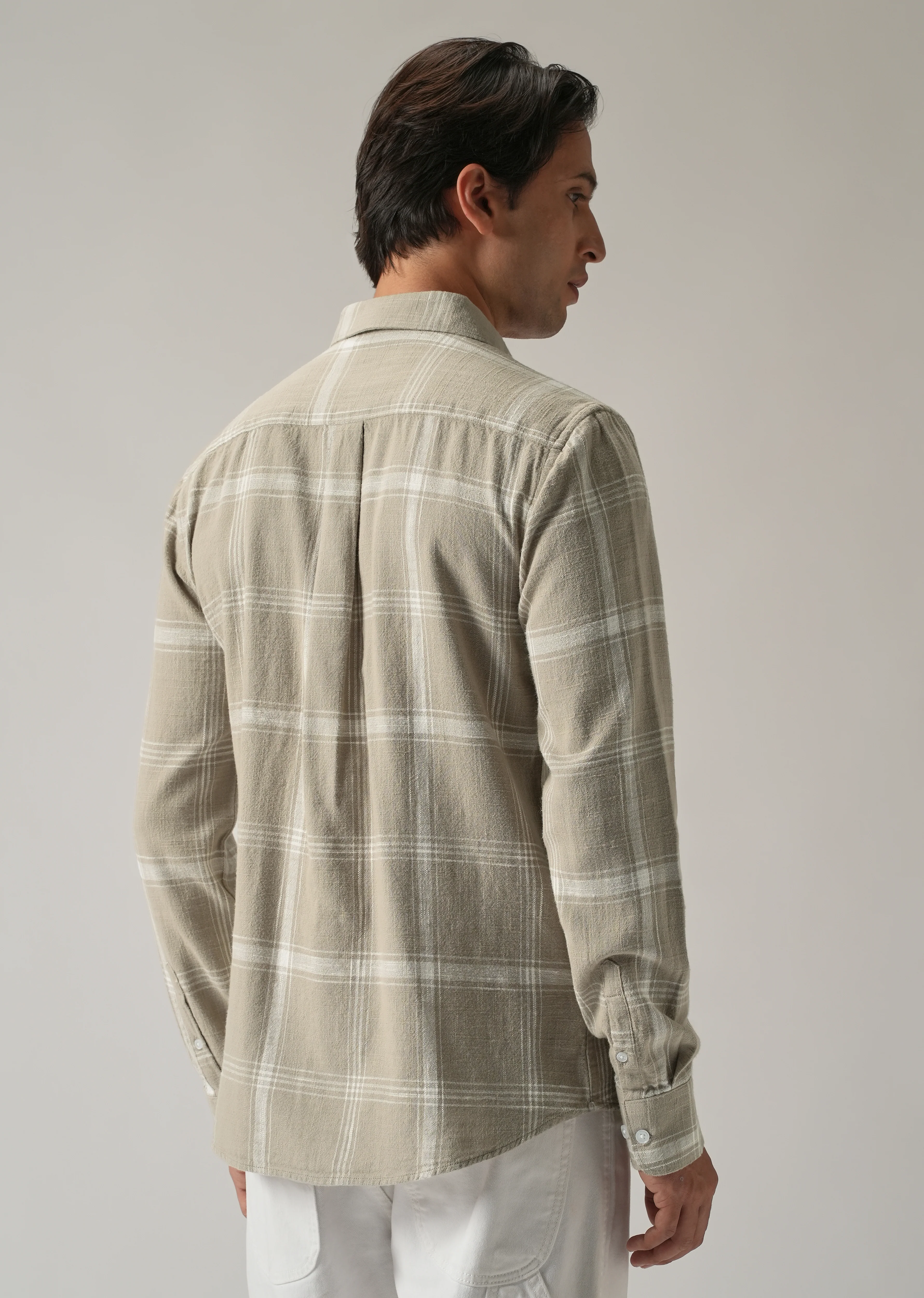 Green Cotton Linen Check shirt - Image 2