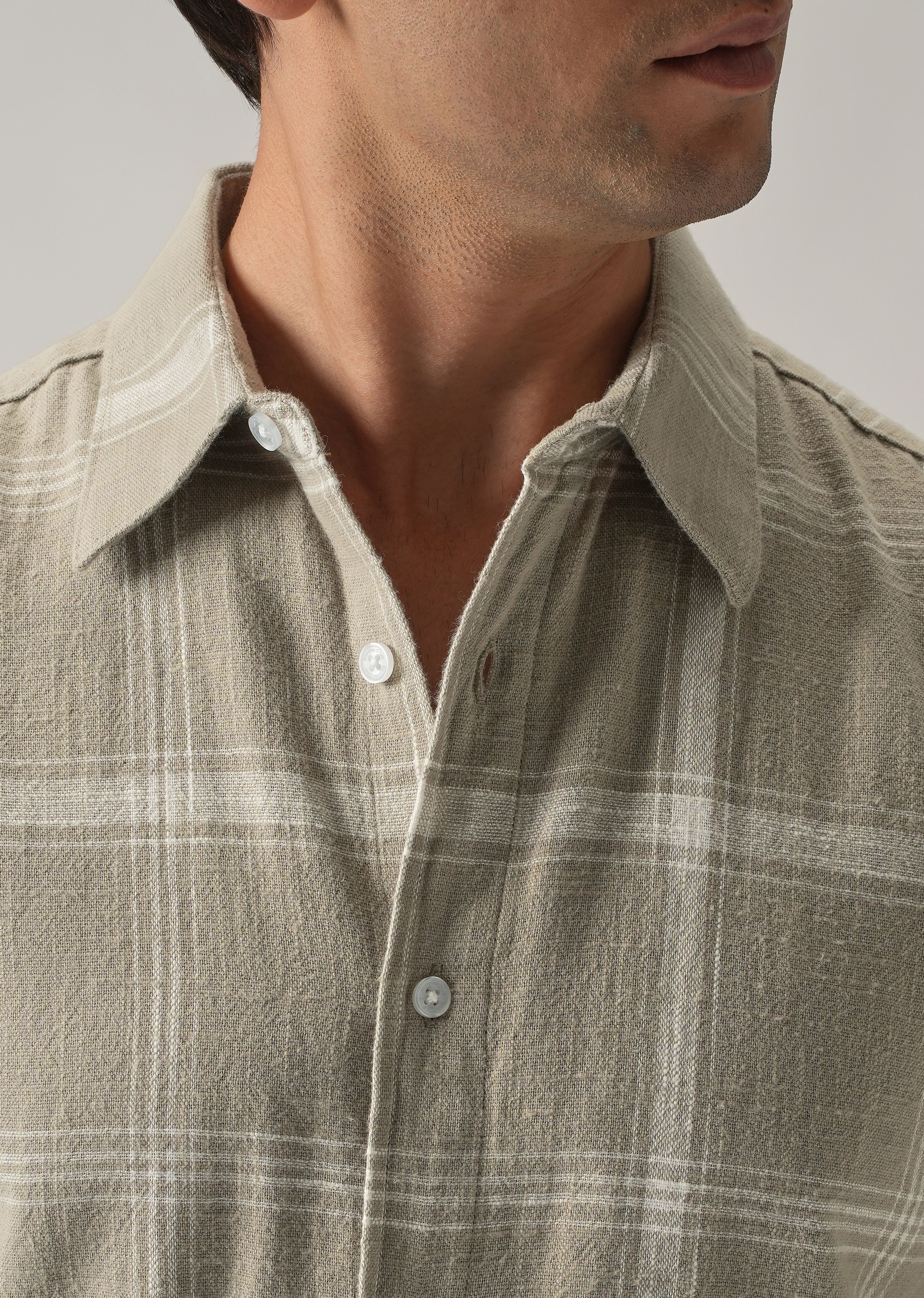 Green Cotton Linen Check shirt - Image 5