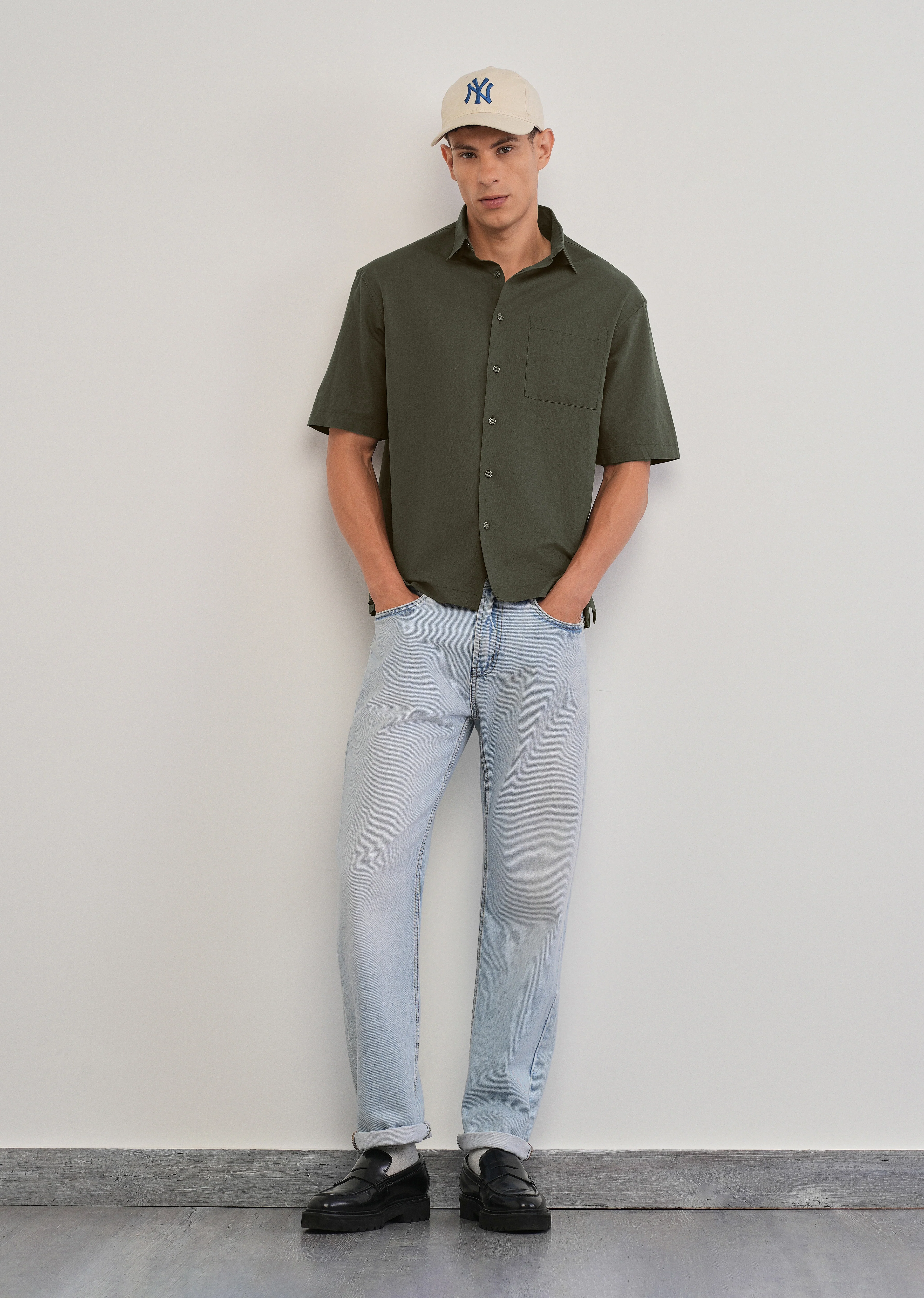 Green Cotton Linen Half Sleeve Shirt - Image 6